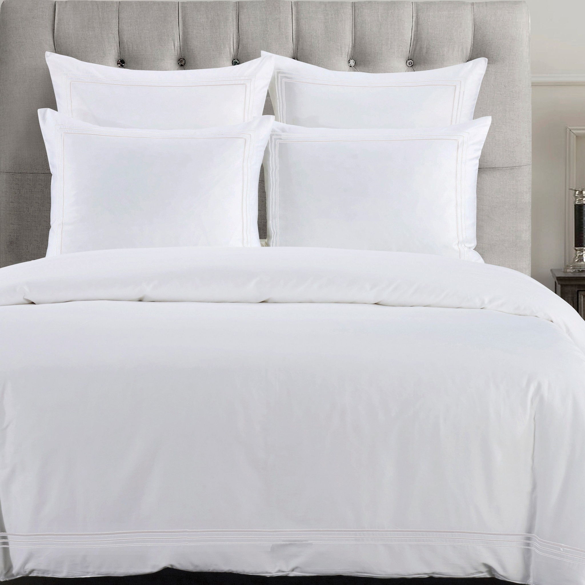 Border Embroidery - King Duvet Cover Set (Set of 3) - White