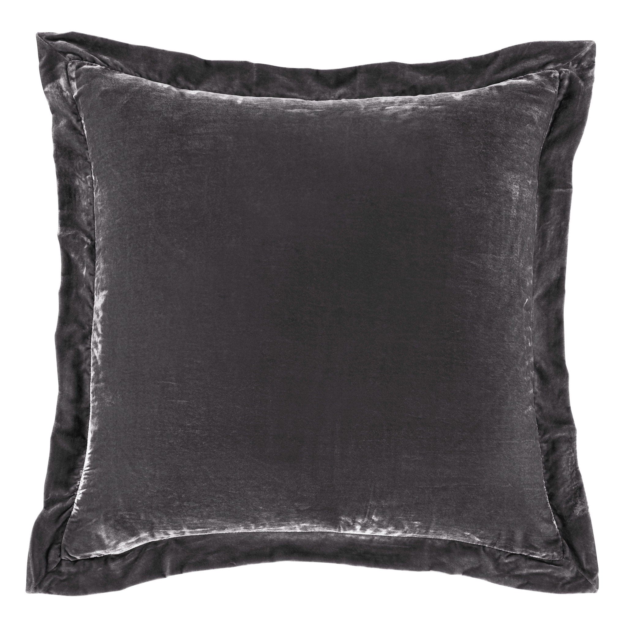 Stella - Faux Silk Velvet Flanged Euro Sham - Dark Slate