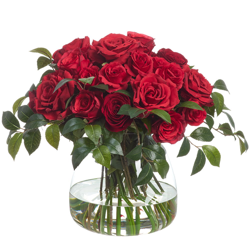 Rose Arrangement in Glass Vase Red