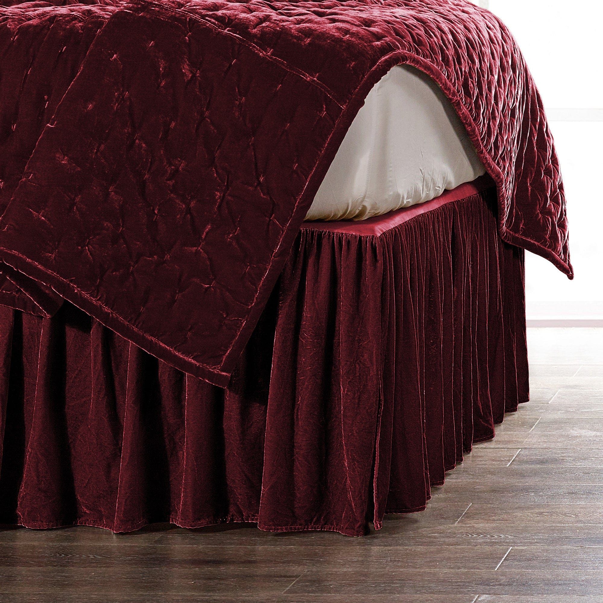 Stella - King Faux Silk Velvet Bed Skirt - Garnet Red