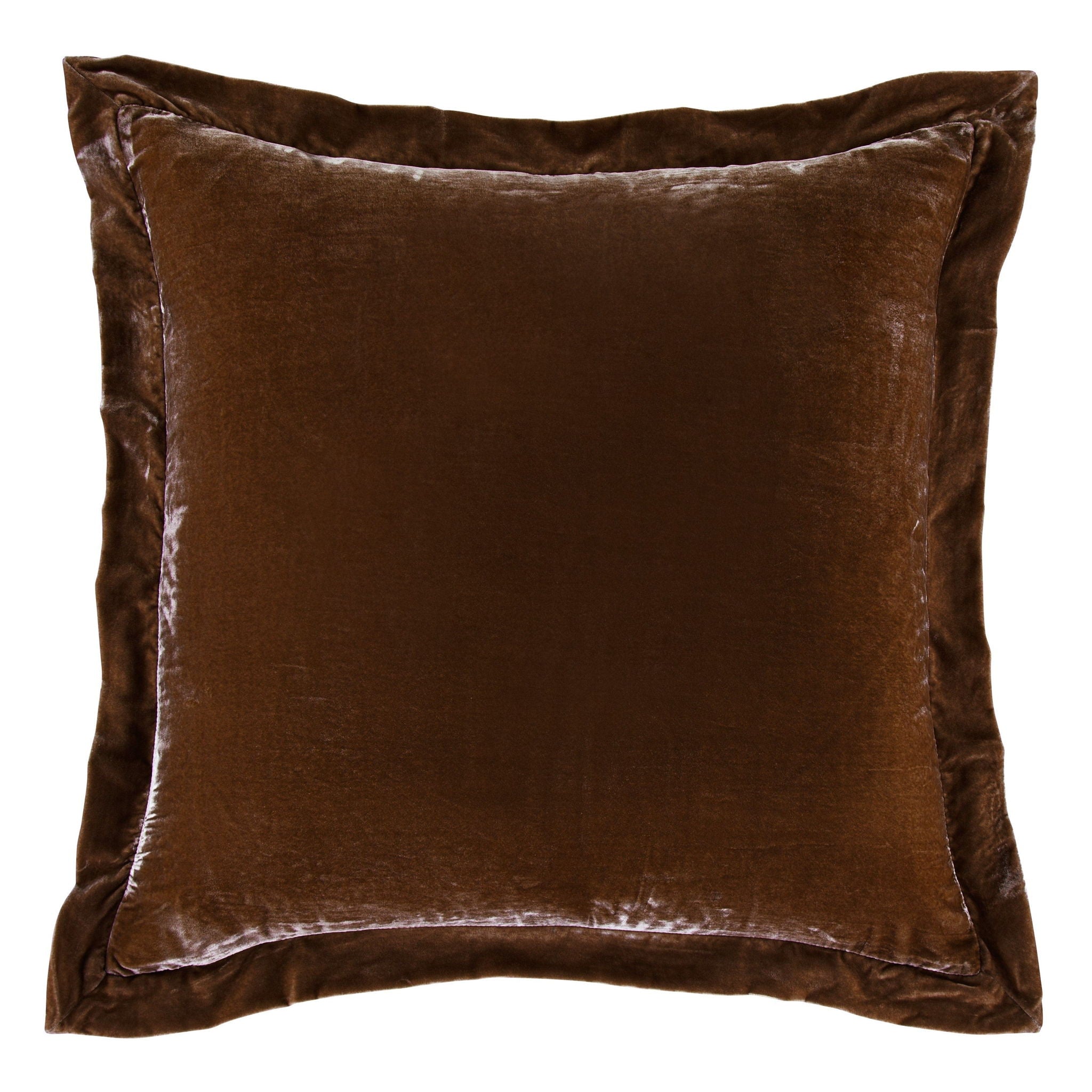 Stella - Faux Silk Velvet Flanged Euro Sham - Copper Brown
