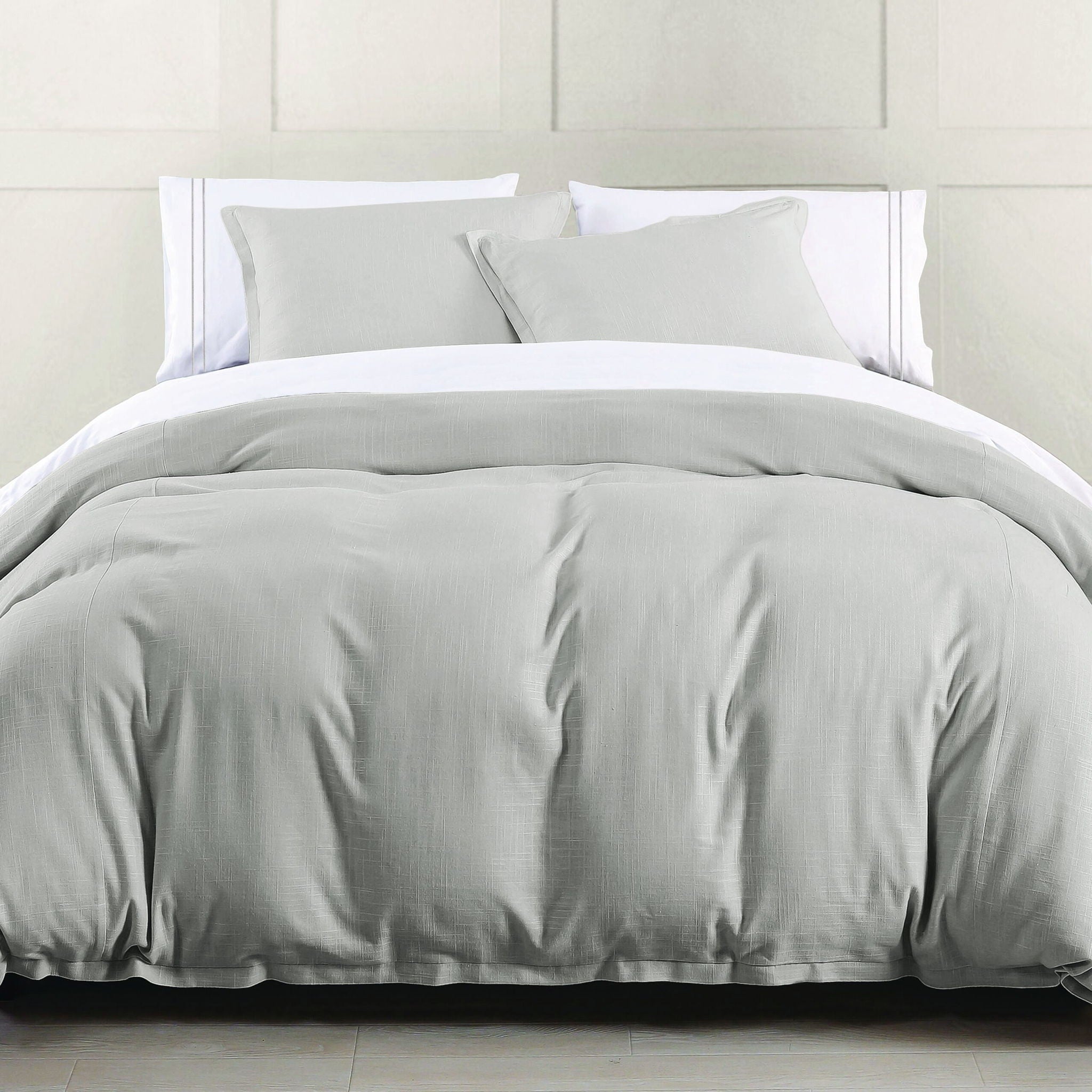 Hera - King Washed Linen Flange Duvet Cover - Light Gray