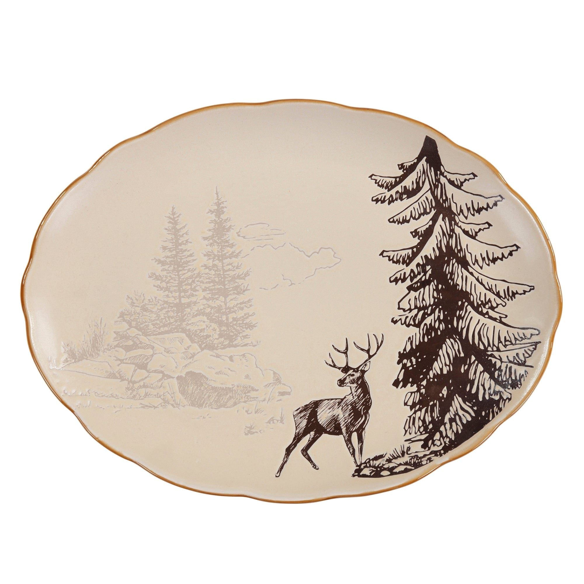 White Pine - Ceramic Serving Platter - Brown