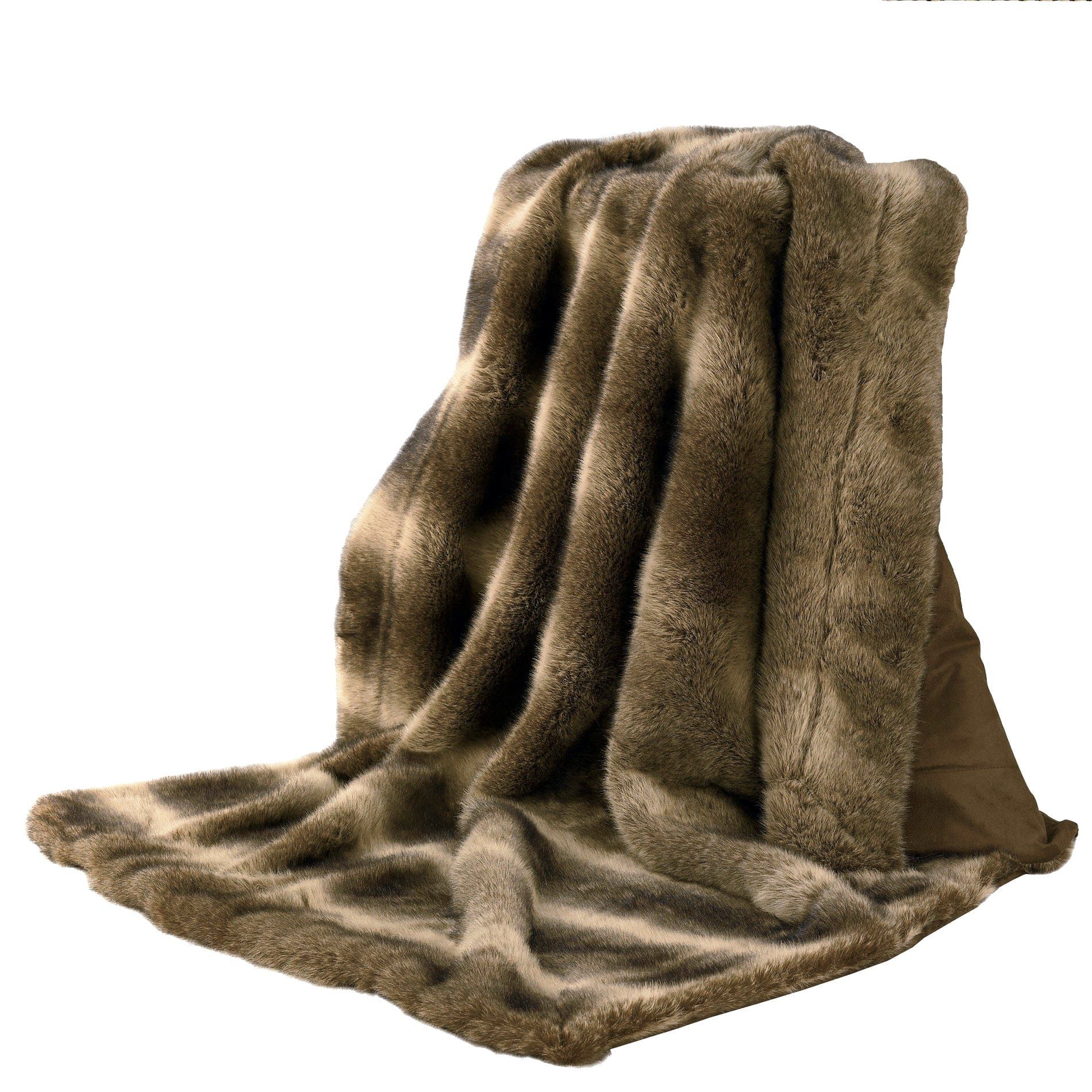 Wolf Fur - Faux Wolf Fur Throw Blanket - Brown