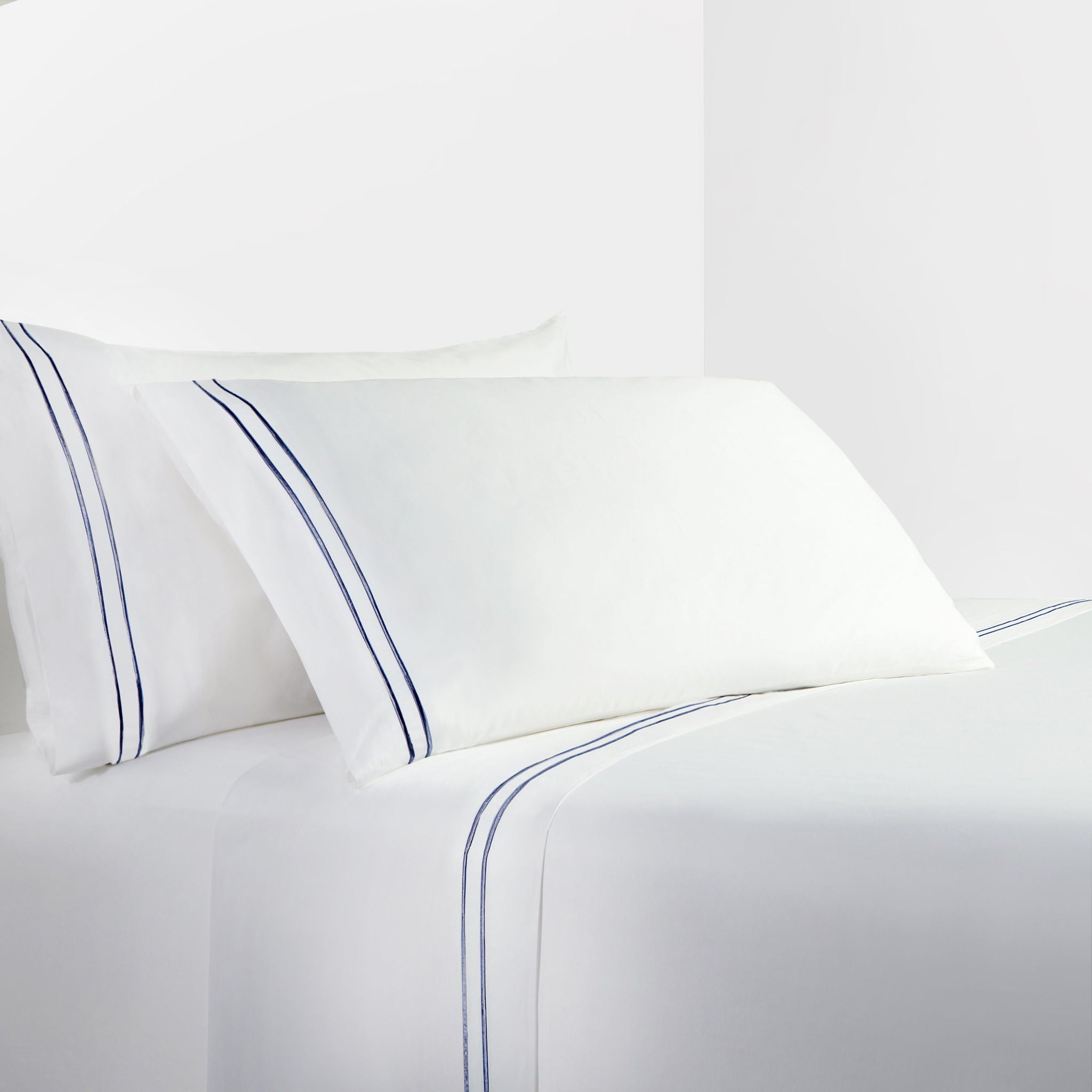 Stripe Sheet - King 350TC Embroidered Stripe Sheet Set (Set of 4) - White / Navy