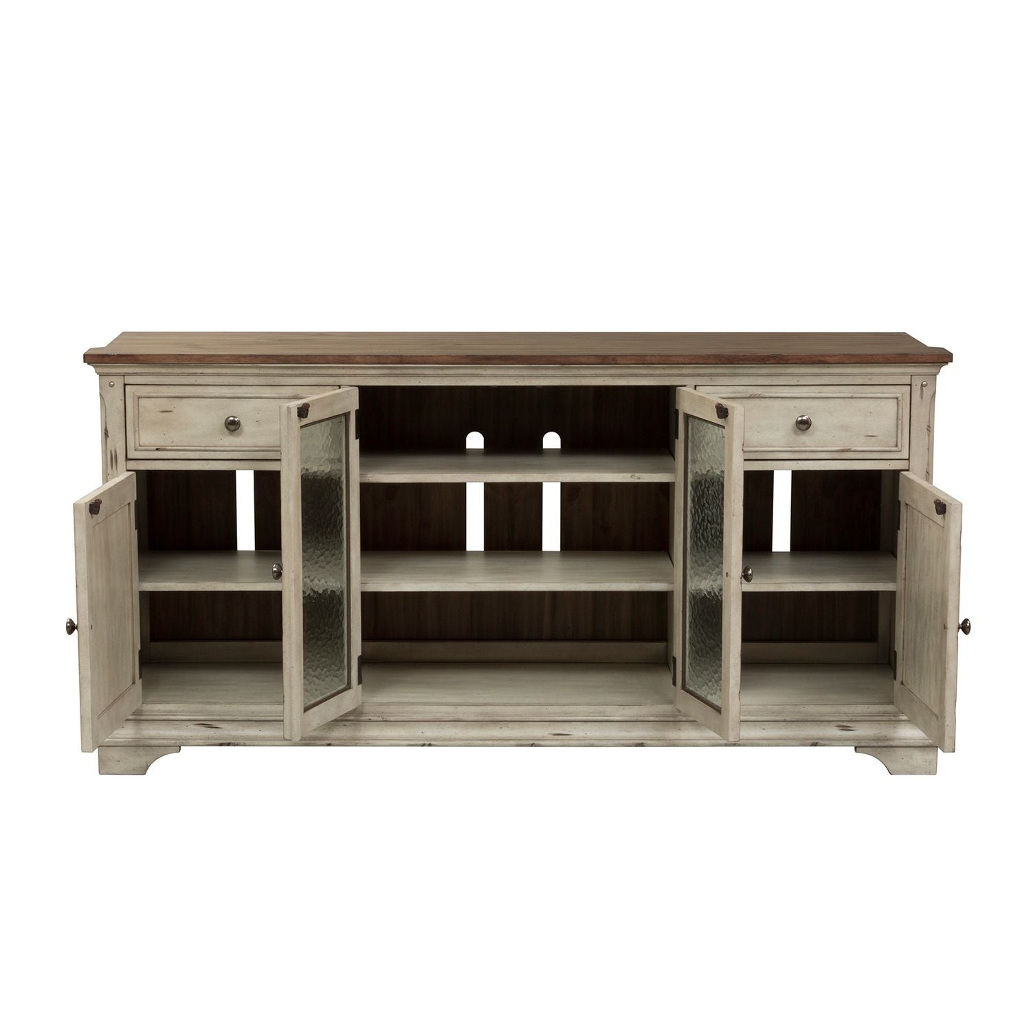 Morgan Creek - Entertainment TV Stand - Antique White / Wirebrushed Tobacco Accents