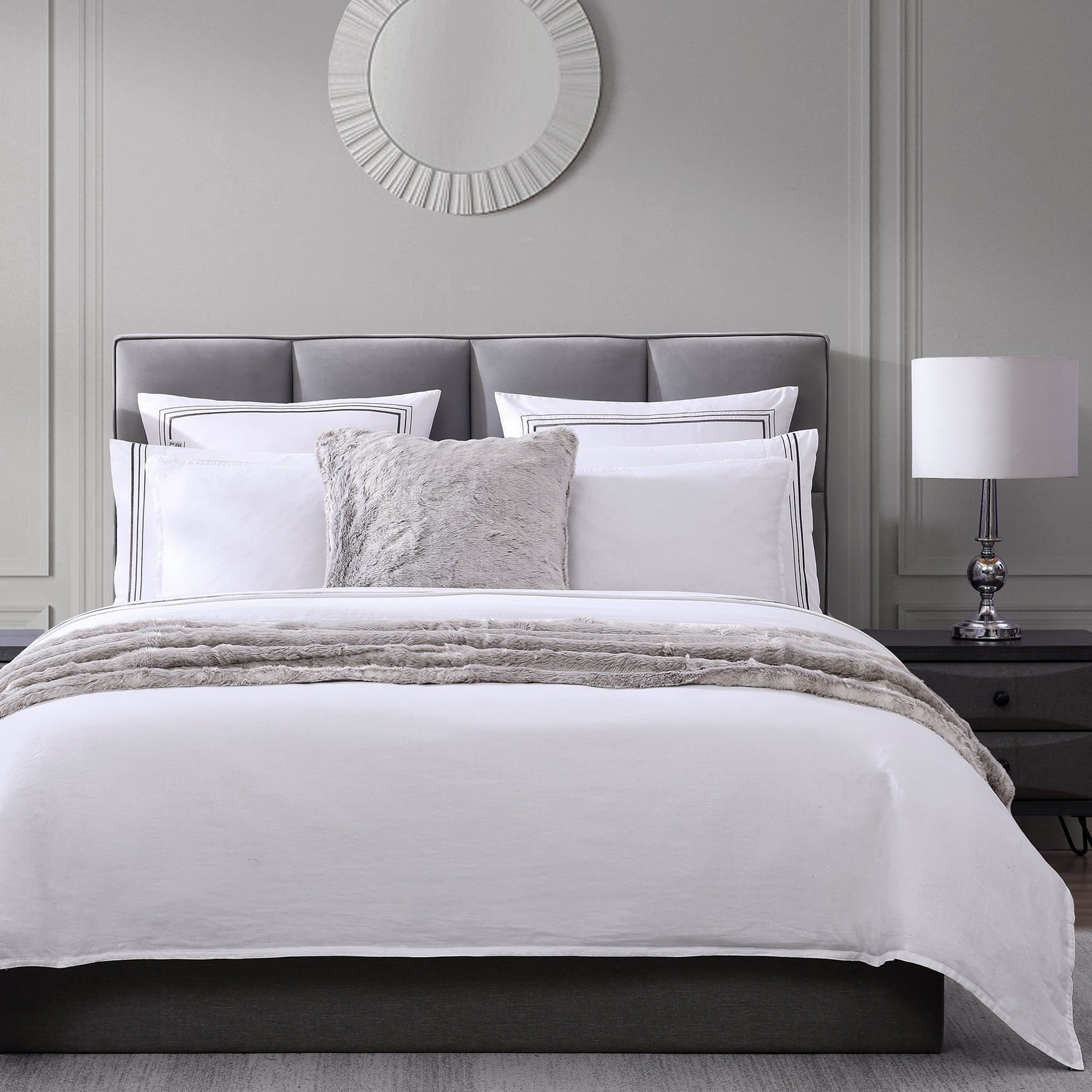 Border Embroidery - King Sheet Set (Set of 4) - Gray