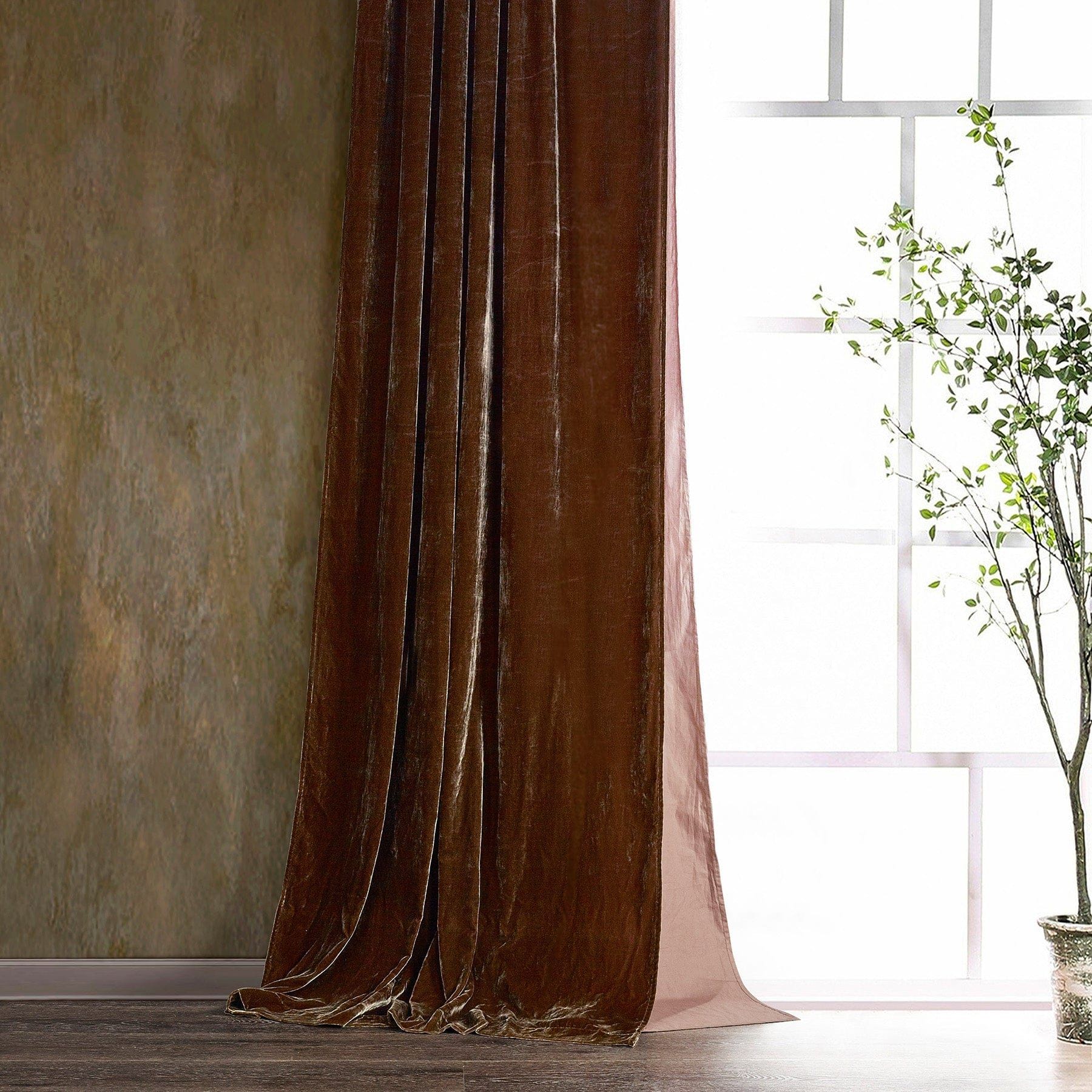 Stella - Faux Silk Velvet Curtain - Copper Brown