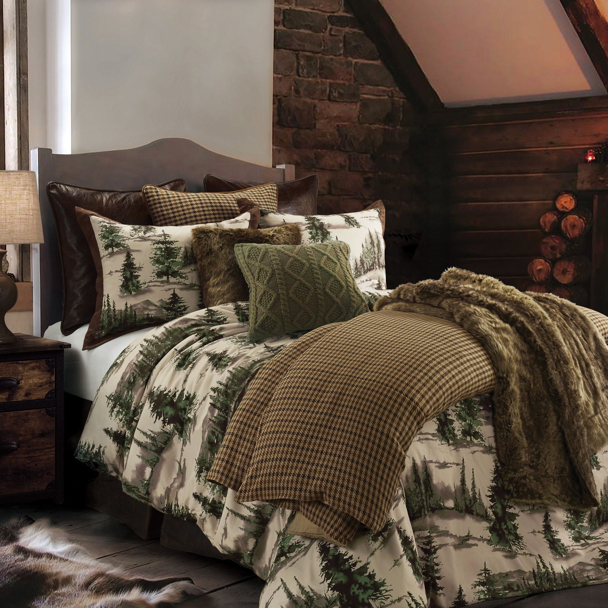 Joshua - King Comforter Set (Set of 3) - Brown / Green / Cream