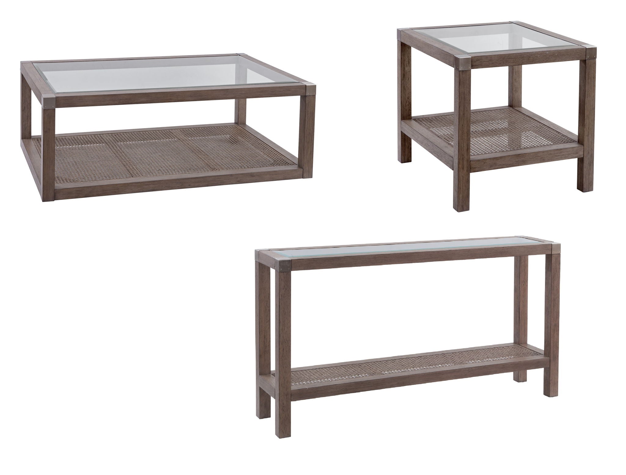 Calum - Console Table - Driftwood Gray / Cane / Brushed Nickel