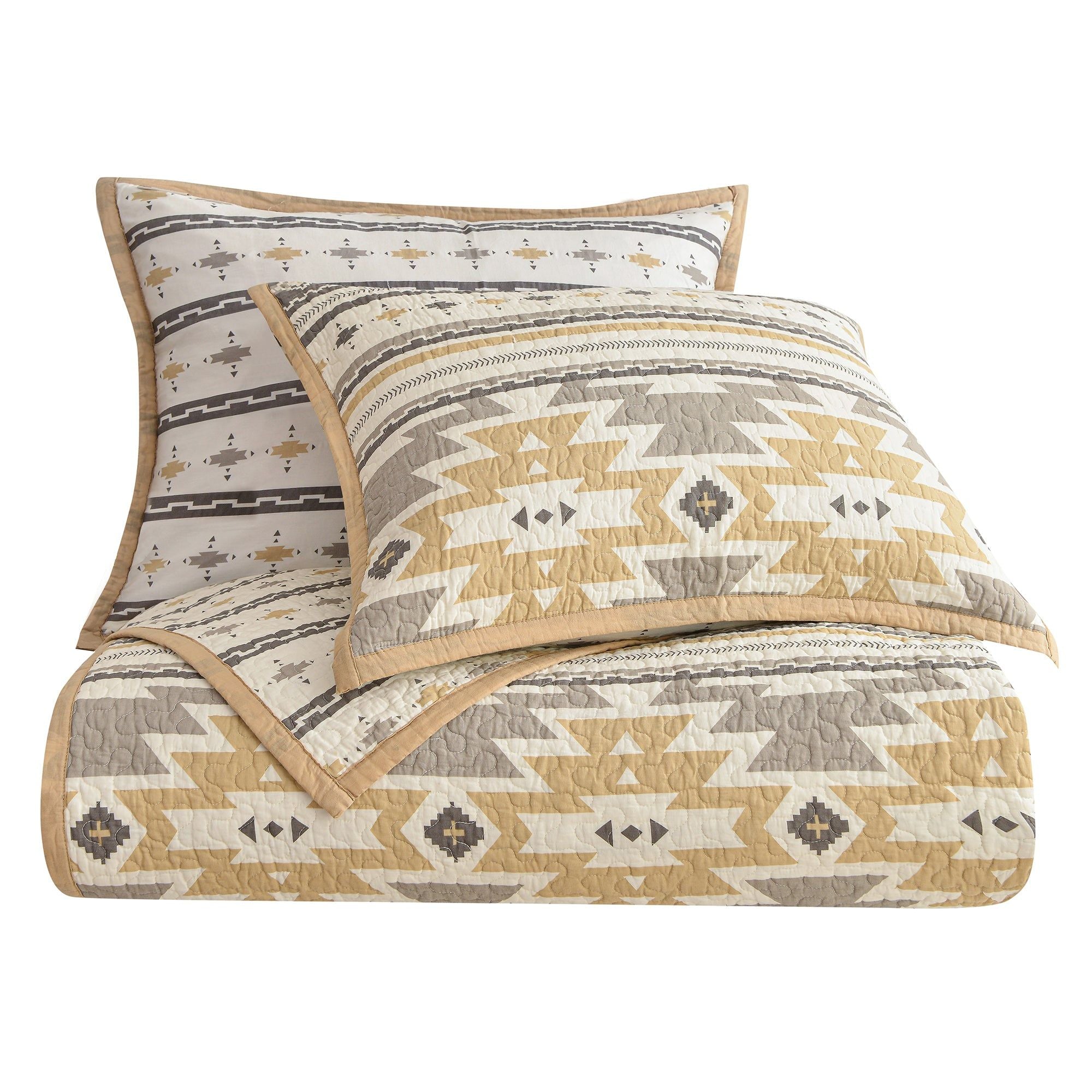 Desert Sage - Twin Reversible Quilt Set (Set of 2) - Tan / White / Gray