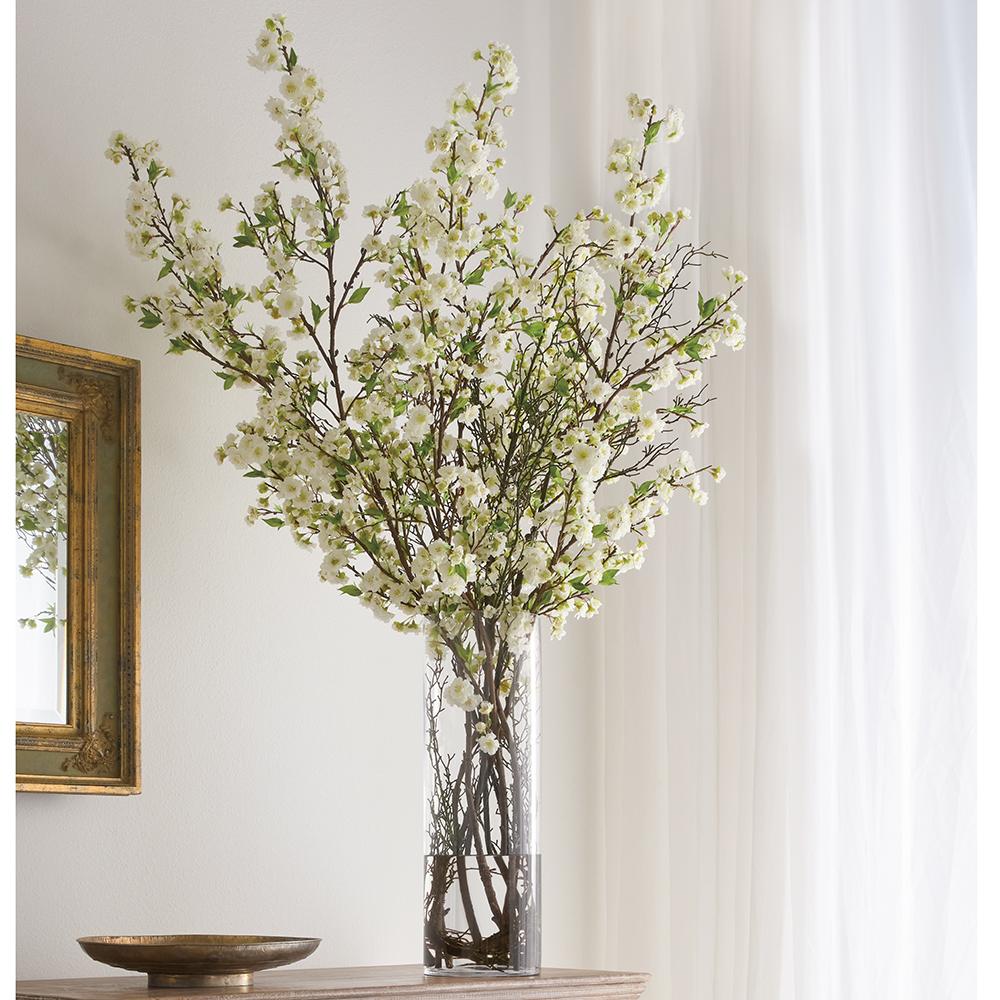 64" Cherry Blossom Arrangement in Tall Glass Vase White