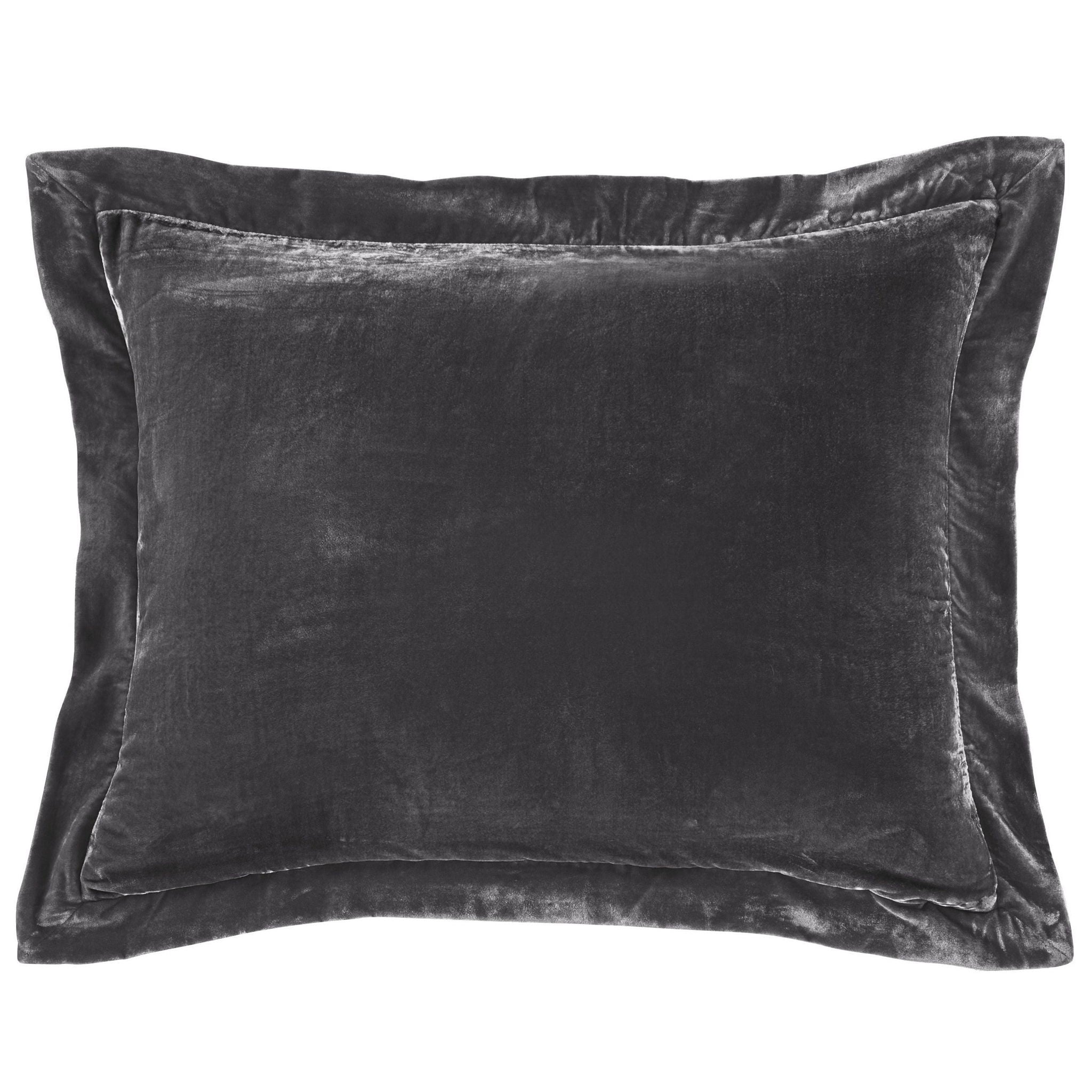Stella - Faux Silk Velvet Flanged Dutch Euro Pillow - Dark Slate