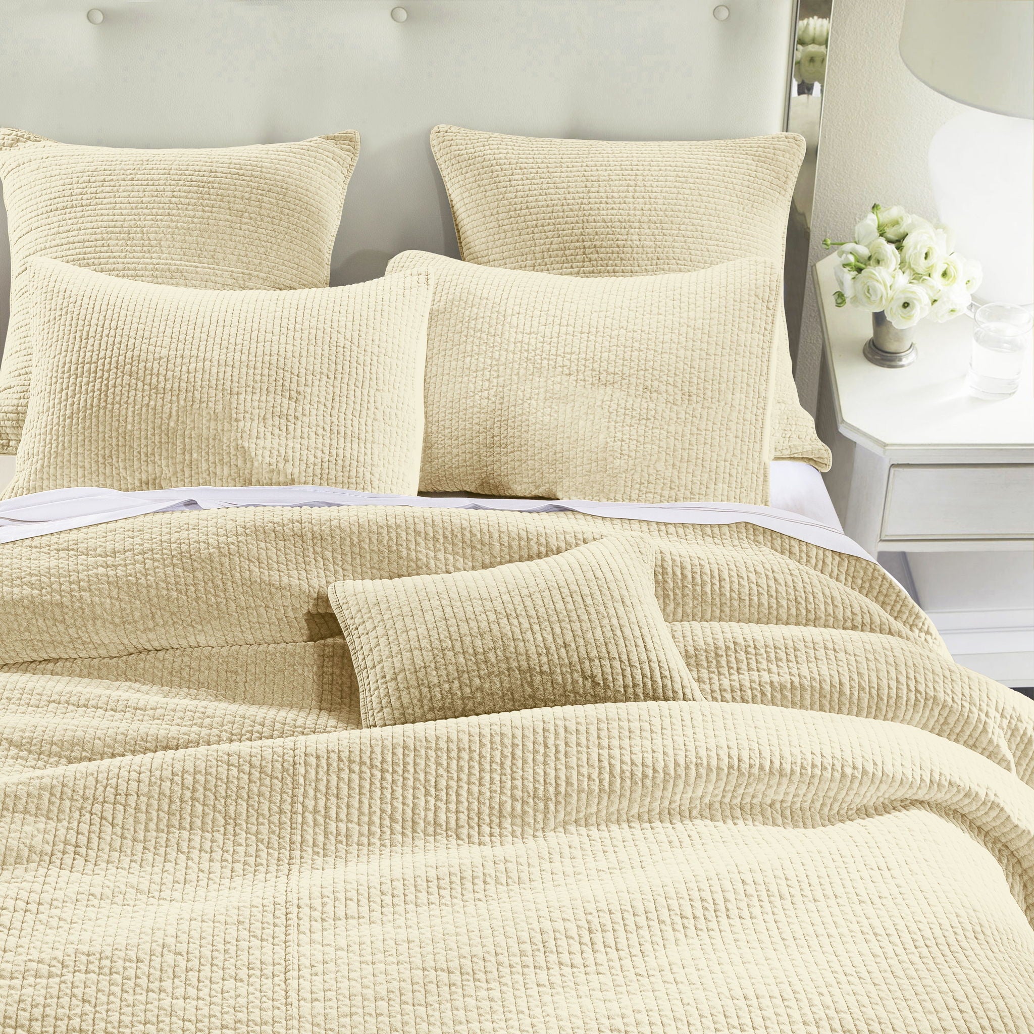 Stonewashed Cotton Velvet - Full/Queen Quilt Set (Set of 3) - Light Tan