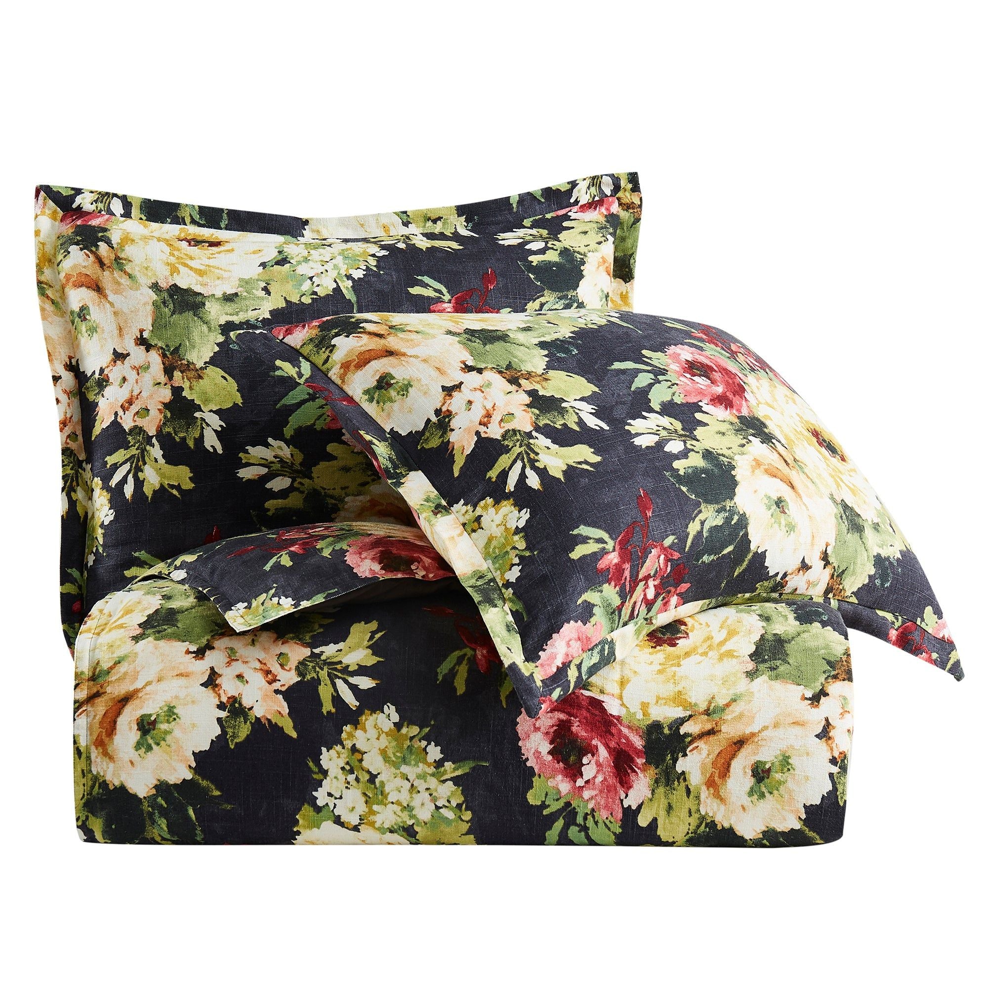 Peony - Queen Washed Linen Duvet Cover Set (Set of 3) - Charcoal