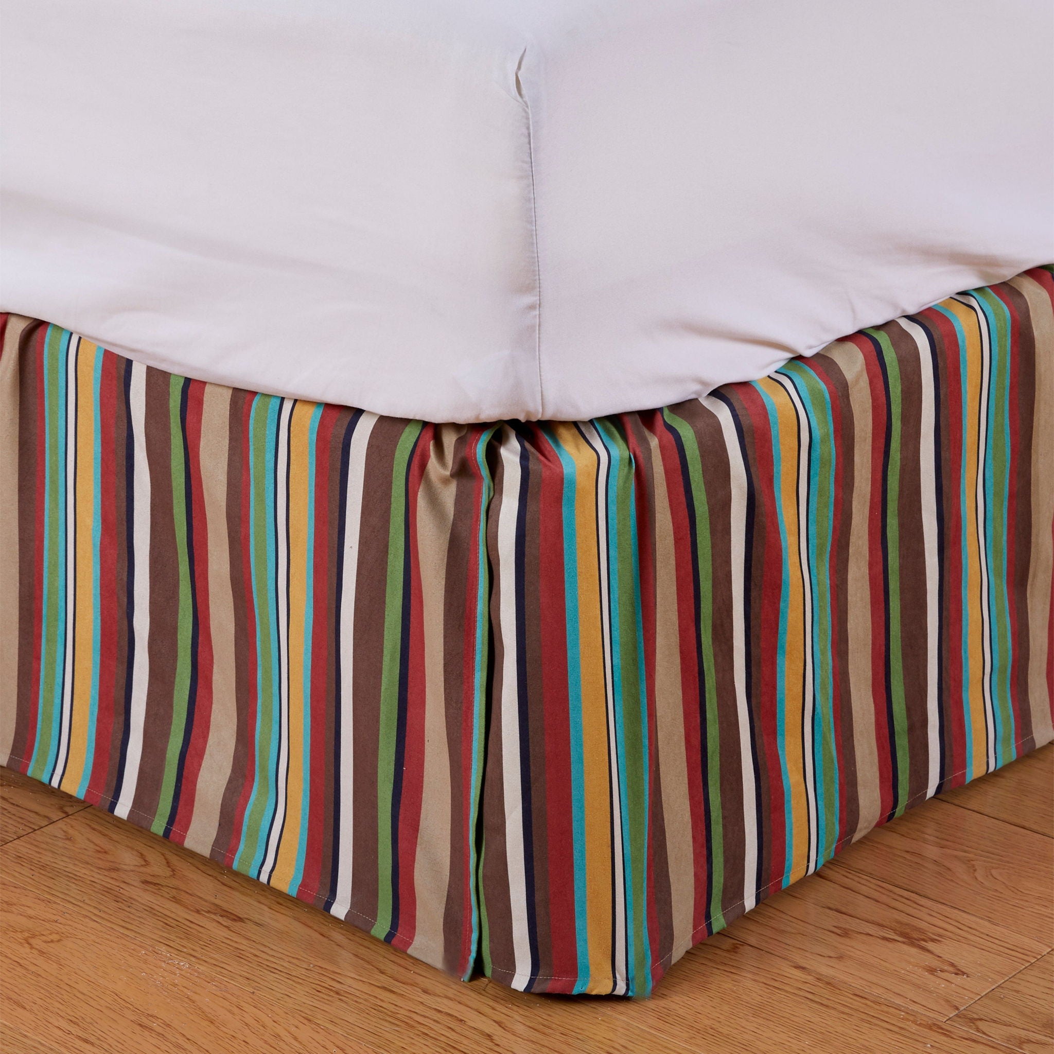 Tammy - King Multicolor Stripe Bed Skirt - Gold / Navy / Red