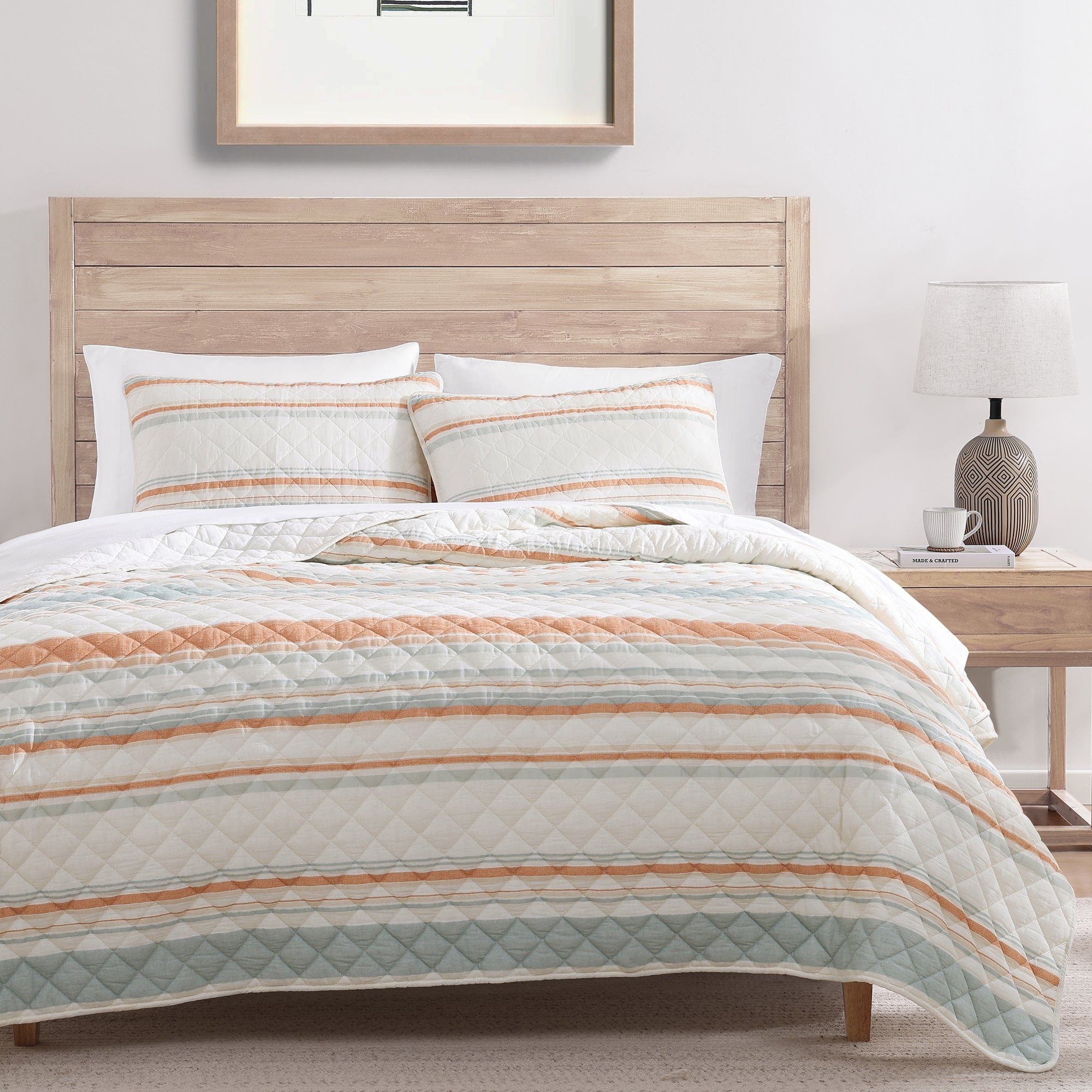 Mystic Stripe - King Cotton Gauze Quilt Set (Set of 3) - Coral