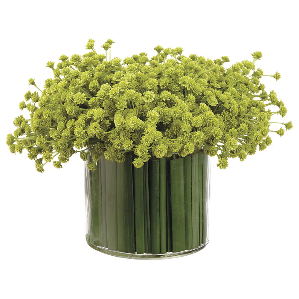 Baby's Breath/Grass in Glass Vase Green