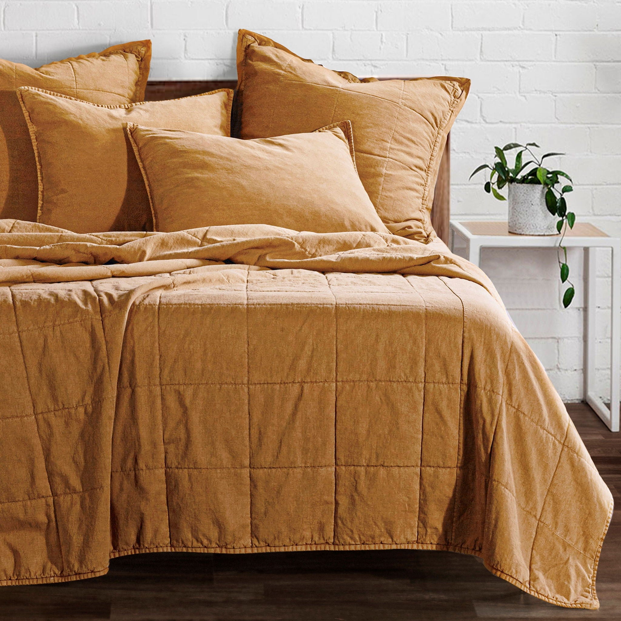 Cotton Canvas - Twin Stonewashed Coverlet Set (Set of 2) - Terracotta