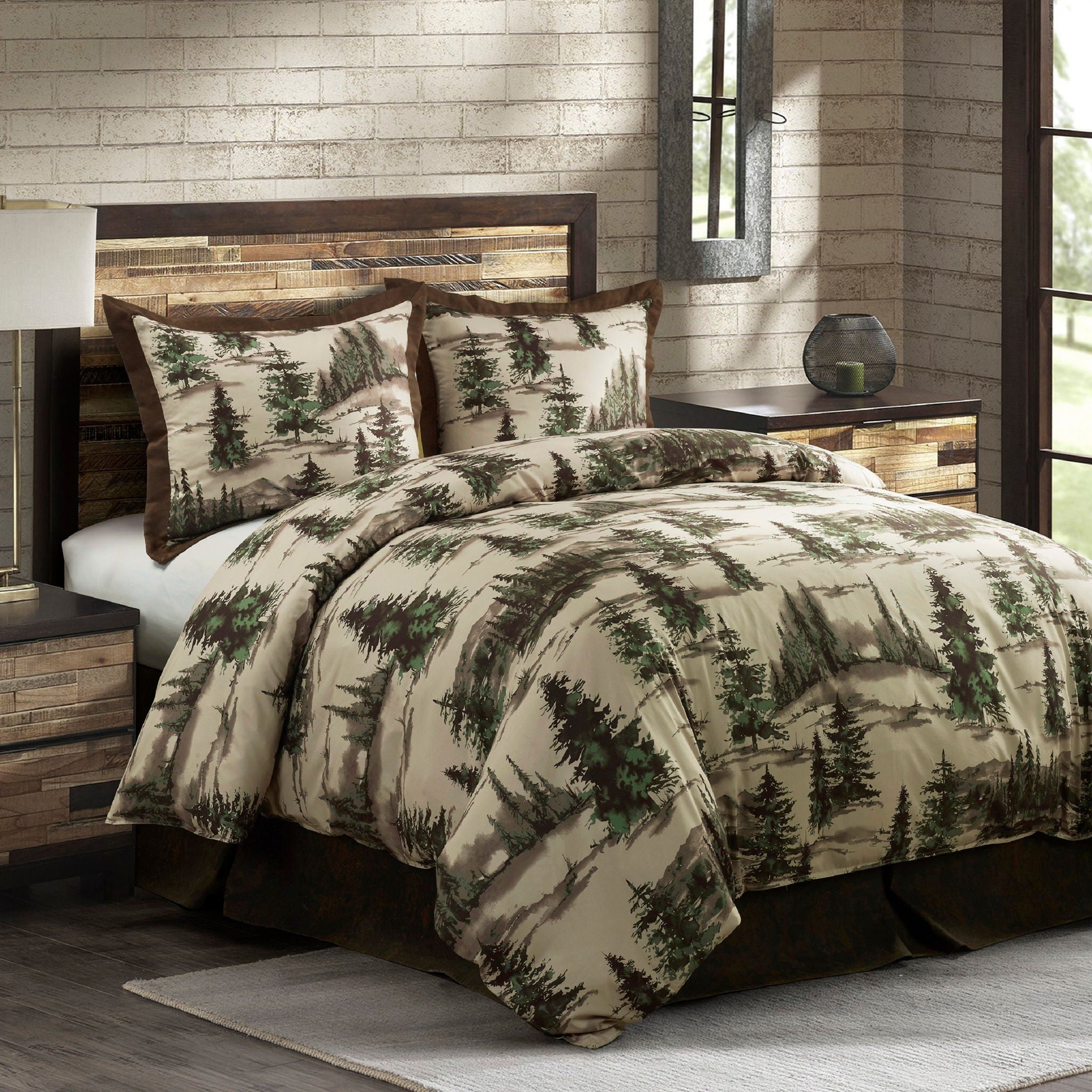 Joshua - Twin Comforter Set (Set of 2) - Brown / Green / Cream