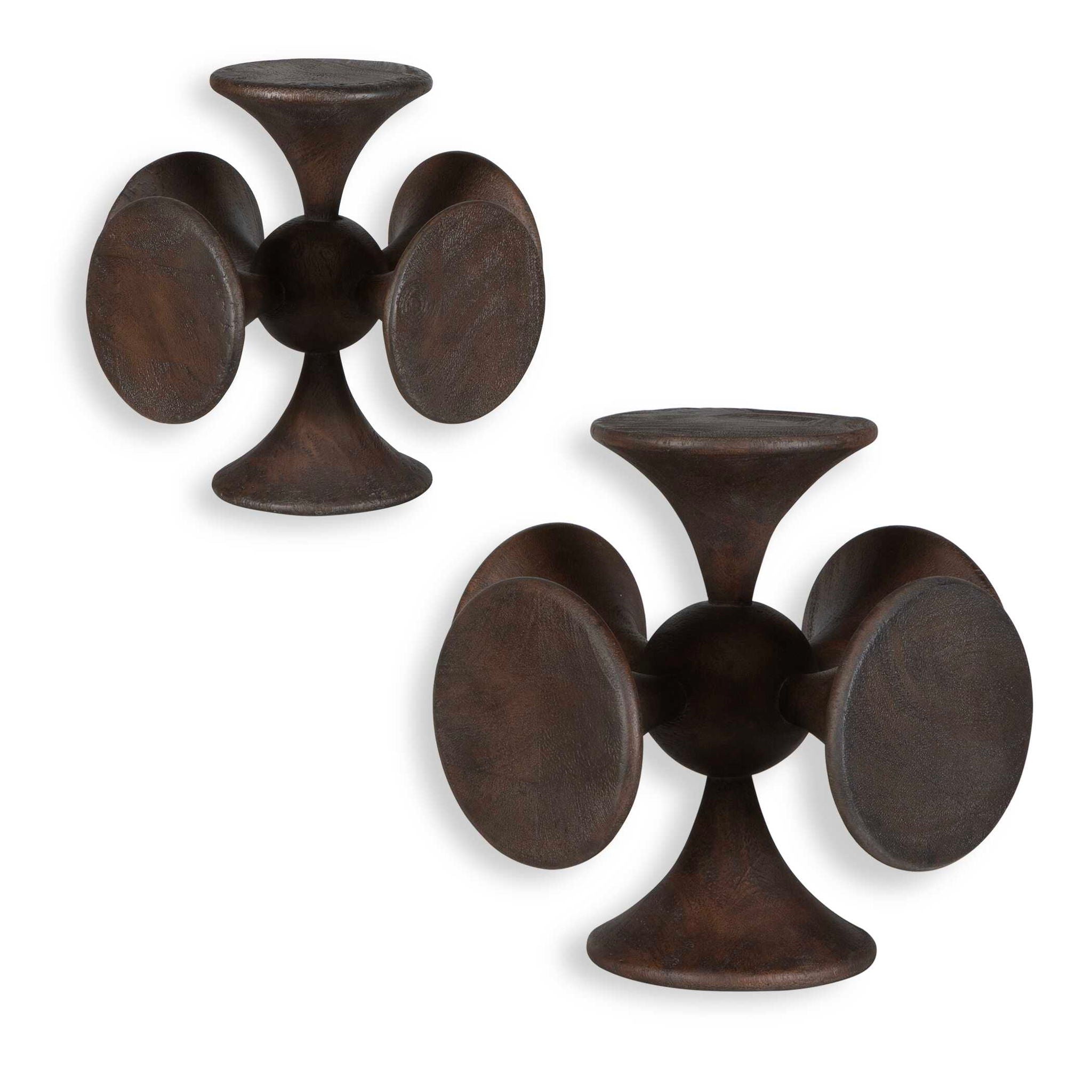 Balanced Harmony - Wooden Sculptures (Set of 2) - Dark Brown