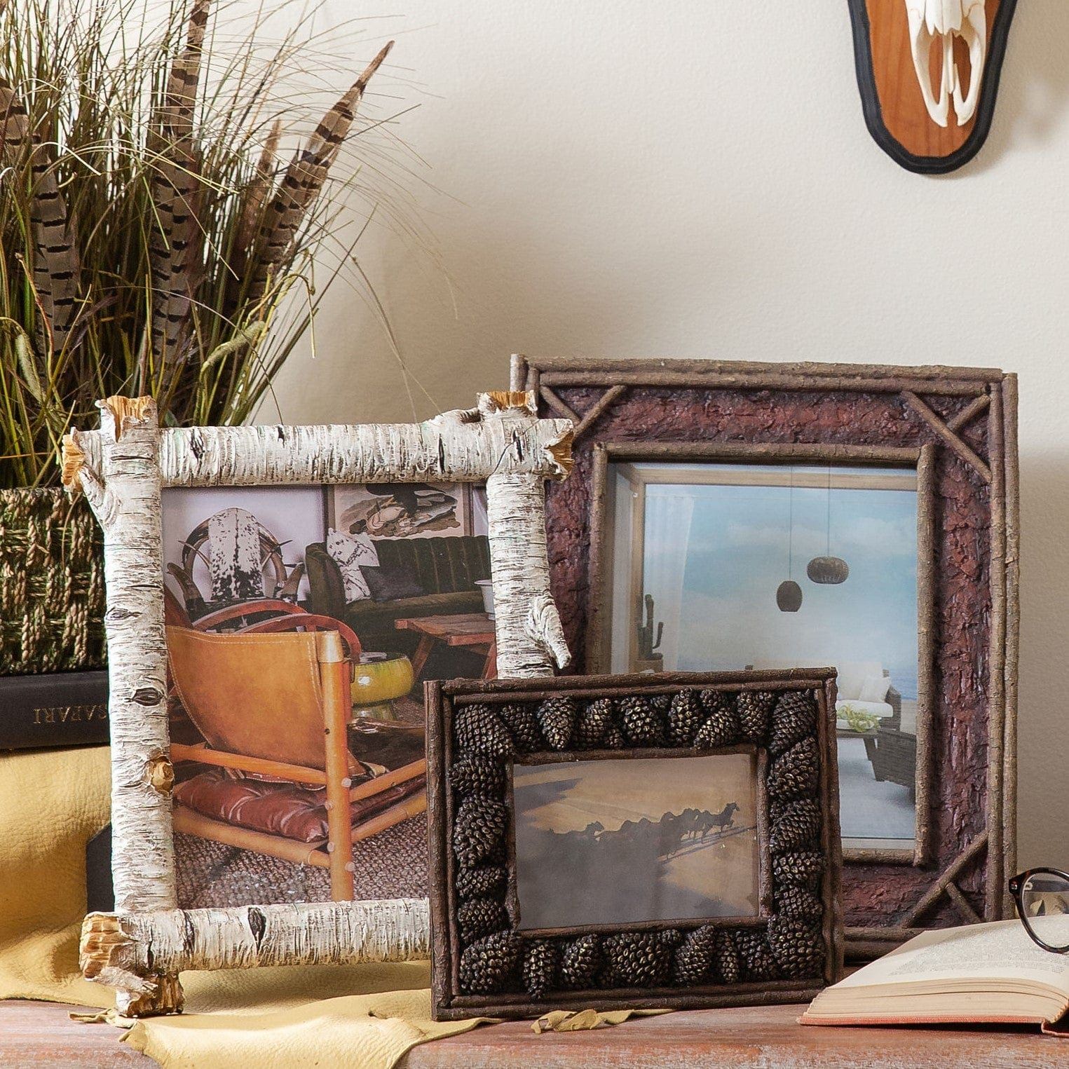 Lodge Pine Cone - 4" x 6" Carved Pine Cone Picture Frame 4 Per Carton - Multi
