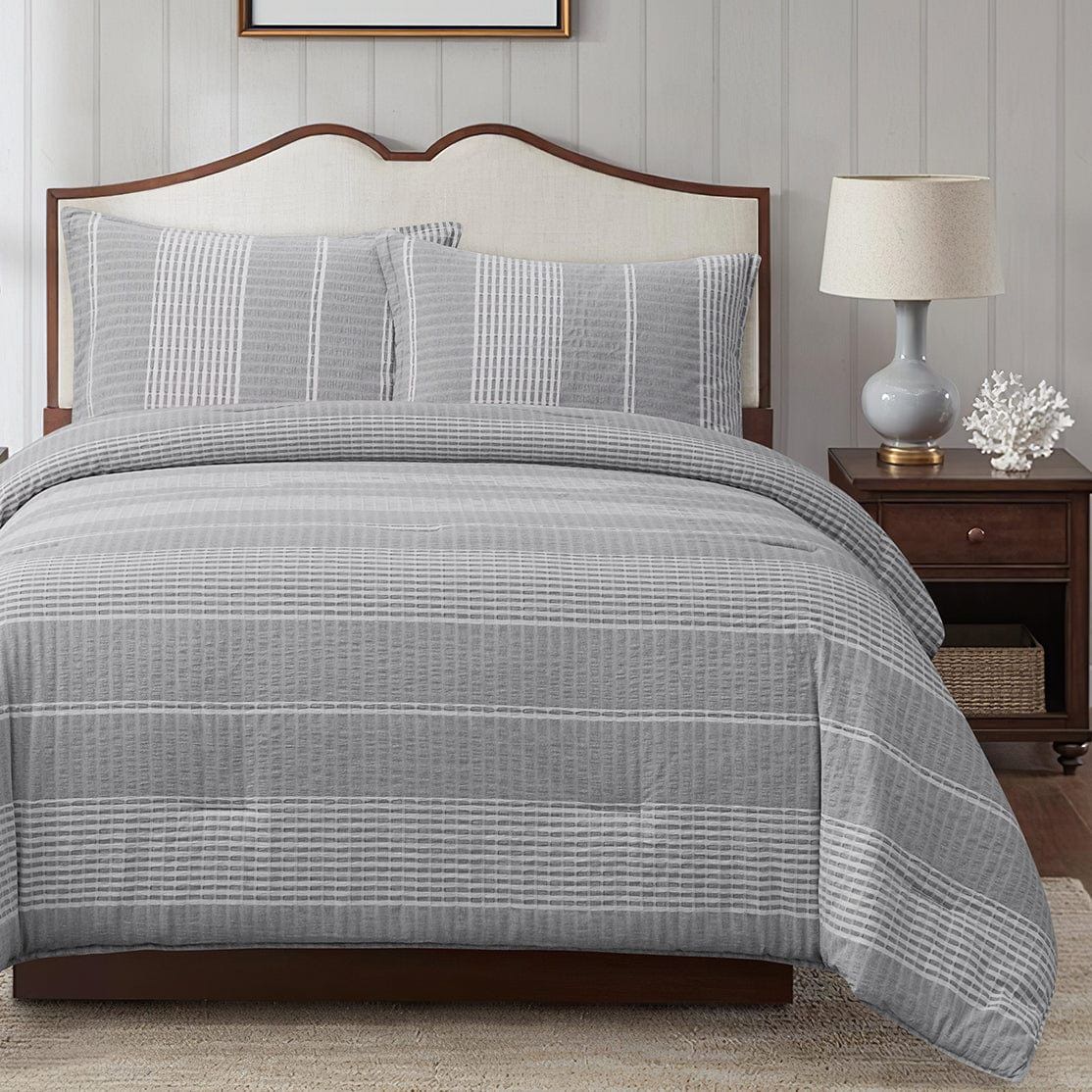 Lane - Queen Stripe Duvet Cover Set (Set of 3) - Gray