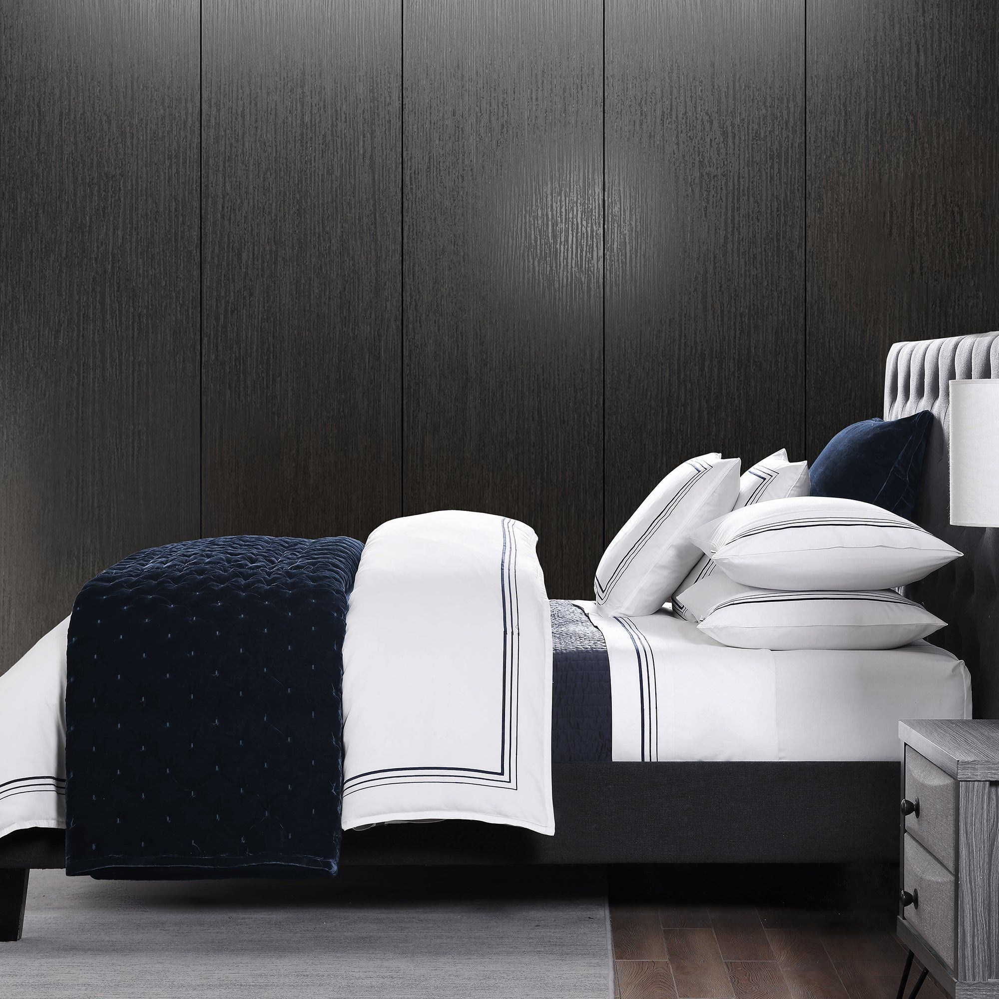 Border Embroidery - Queen Sheet Set (Set of 4) - Navy