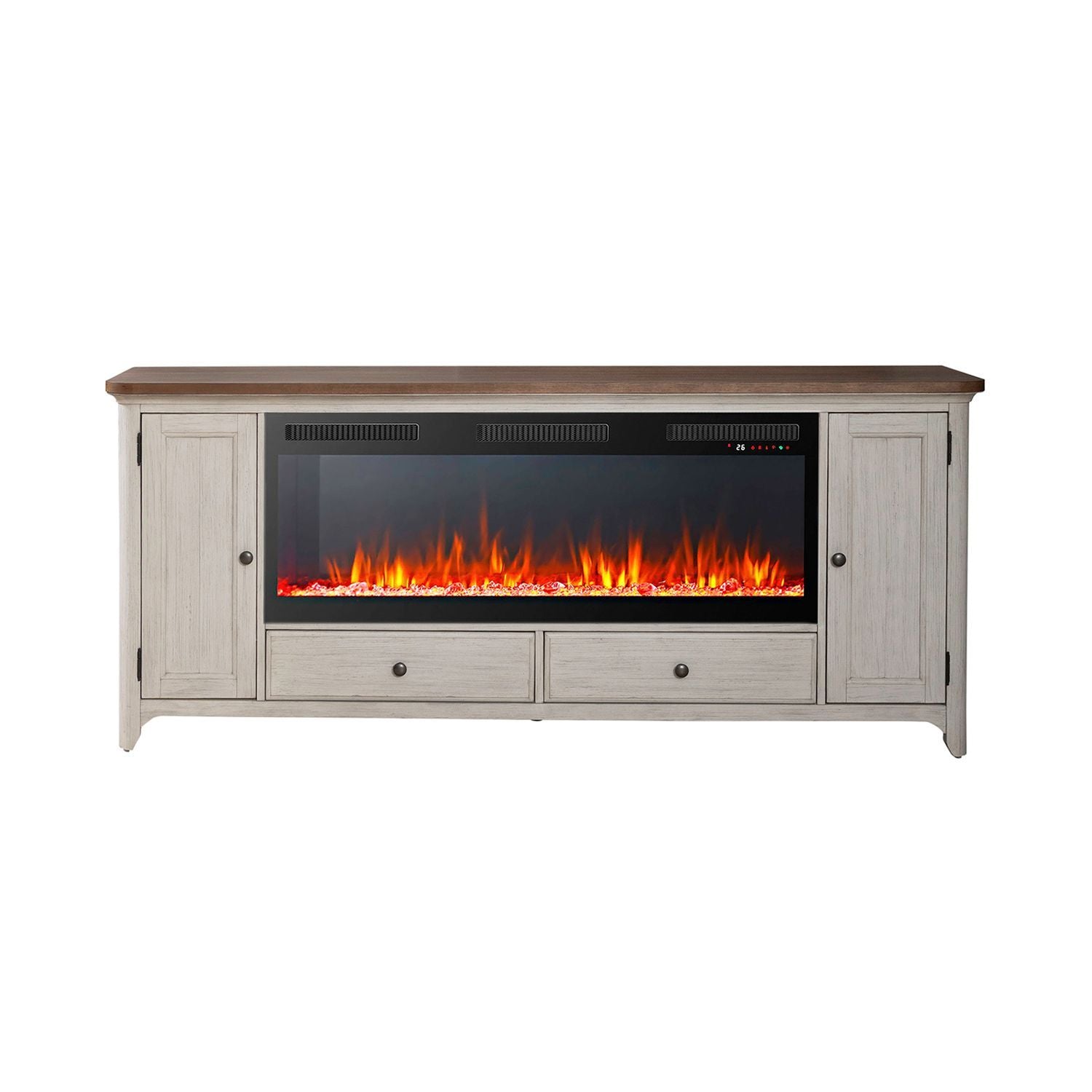 Fireplace TV Consoles - 80" Console With Fire FTS Set - Brown / White