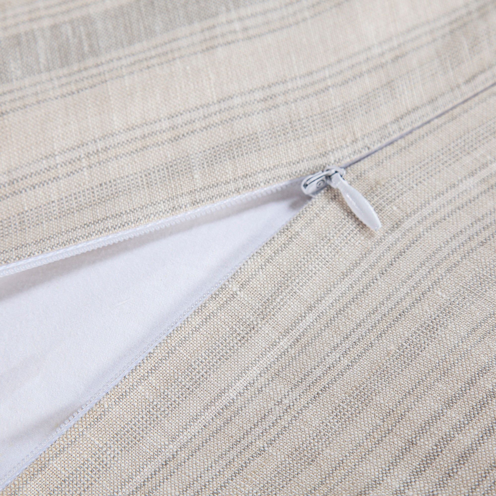 100% French Flax Linen - King Variegated Stripe Duvet Cover Set (Set of 3) - Natural / Light Blue