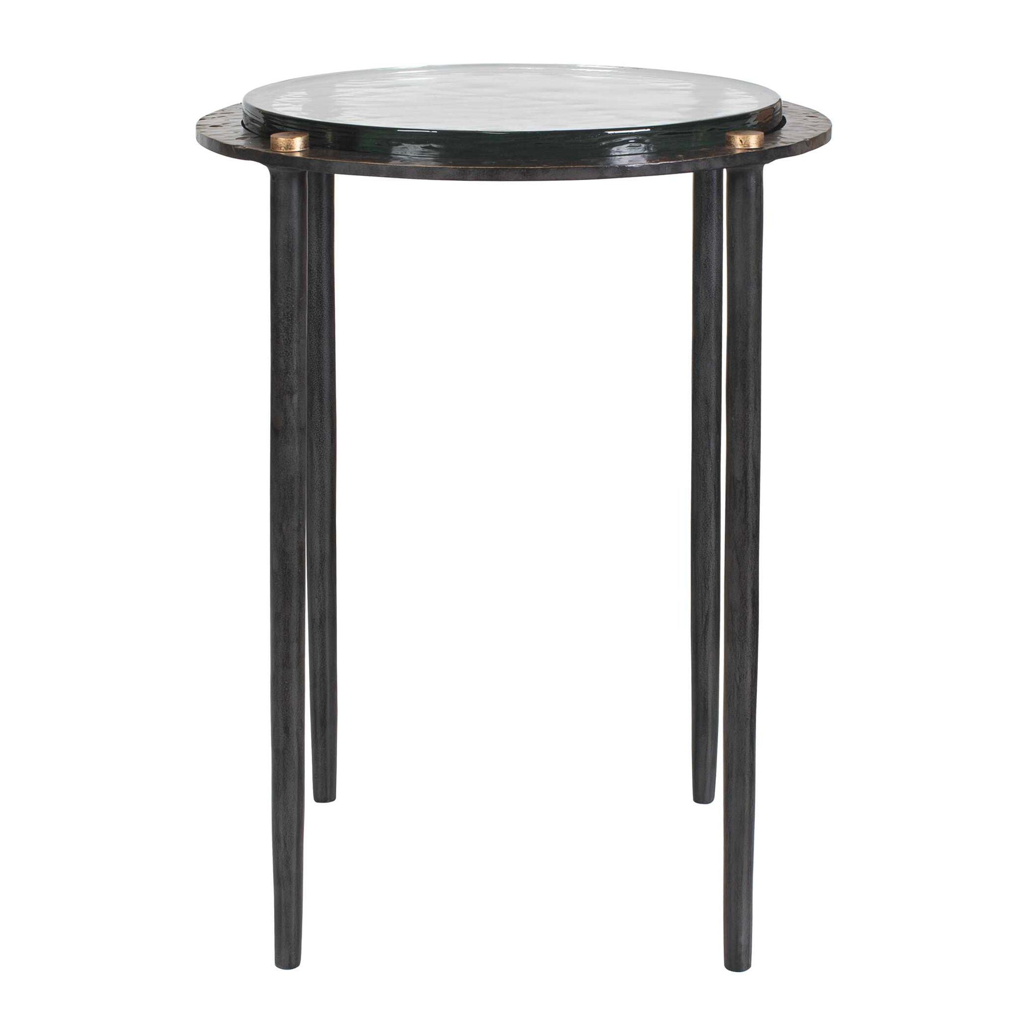 Kennington - Round Glass Accent Table - Black / Brass / Bronze