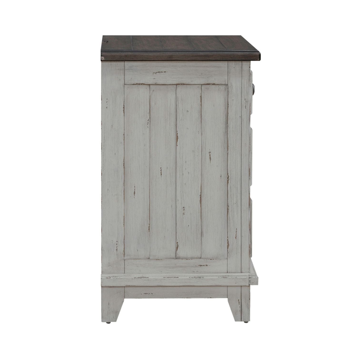 River Place - 3 Drawer Nightstand With Charging Station - Riverstone White & Tobacco