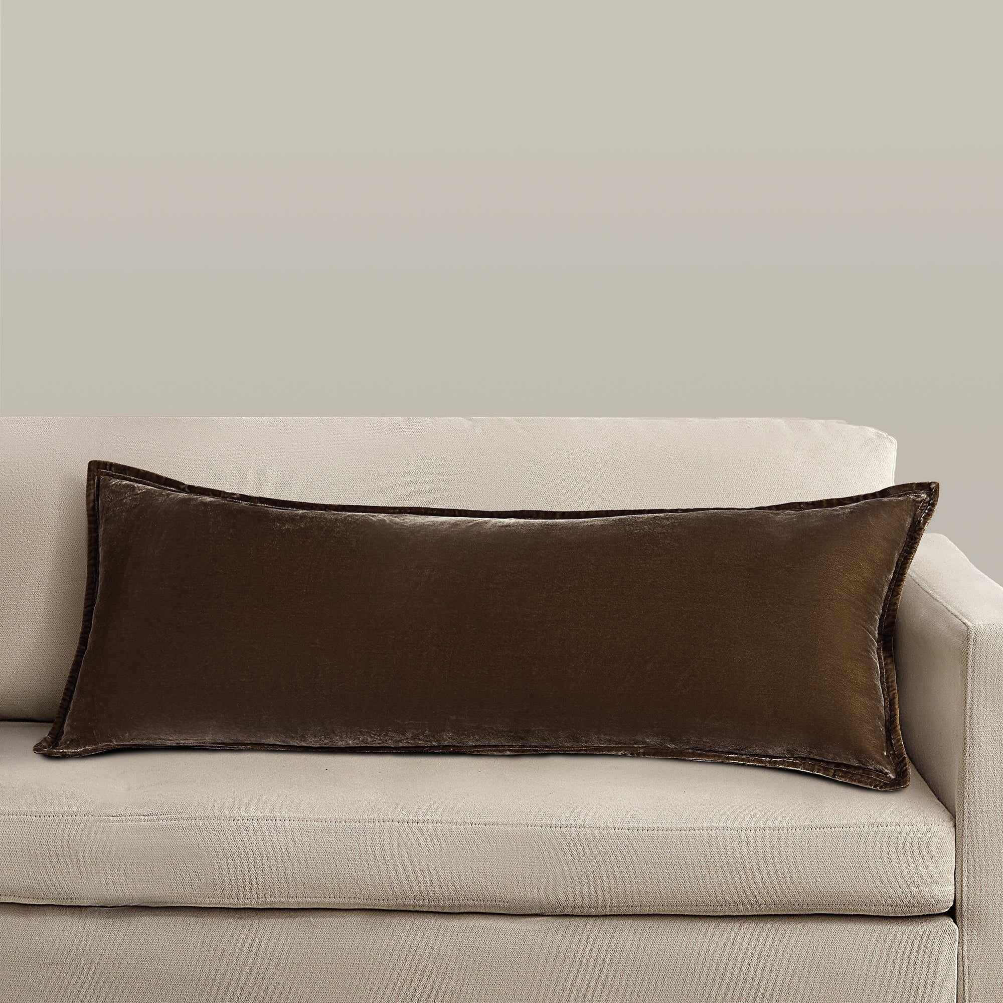 Stella - Faux Silk Velvet Long Lumbar Pillow - Green Ochre