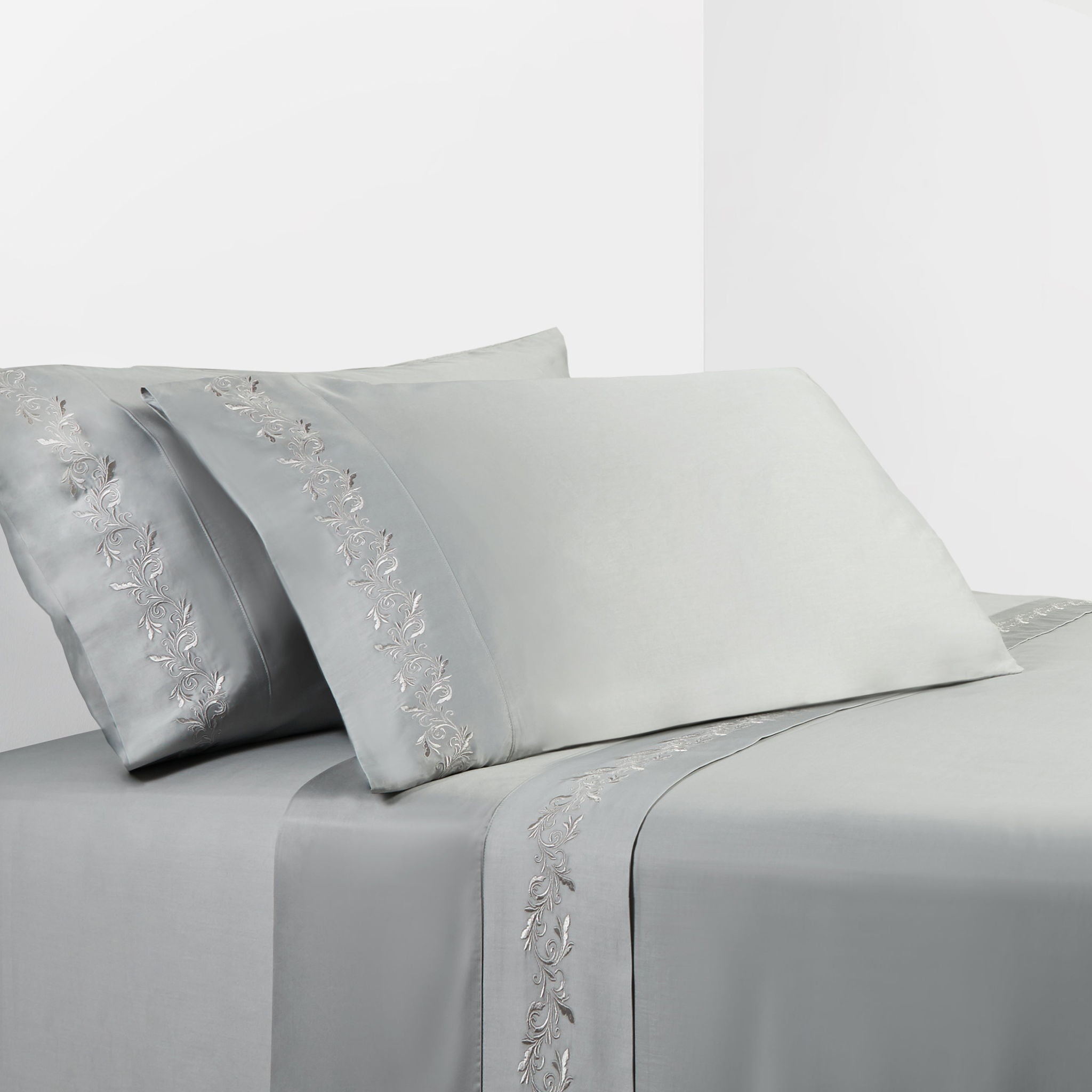 Scroll Sheet - King 350TC Gray Scroll Embroidered Sheet Set (Set of 4) - Gray