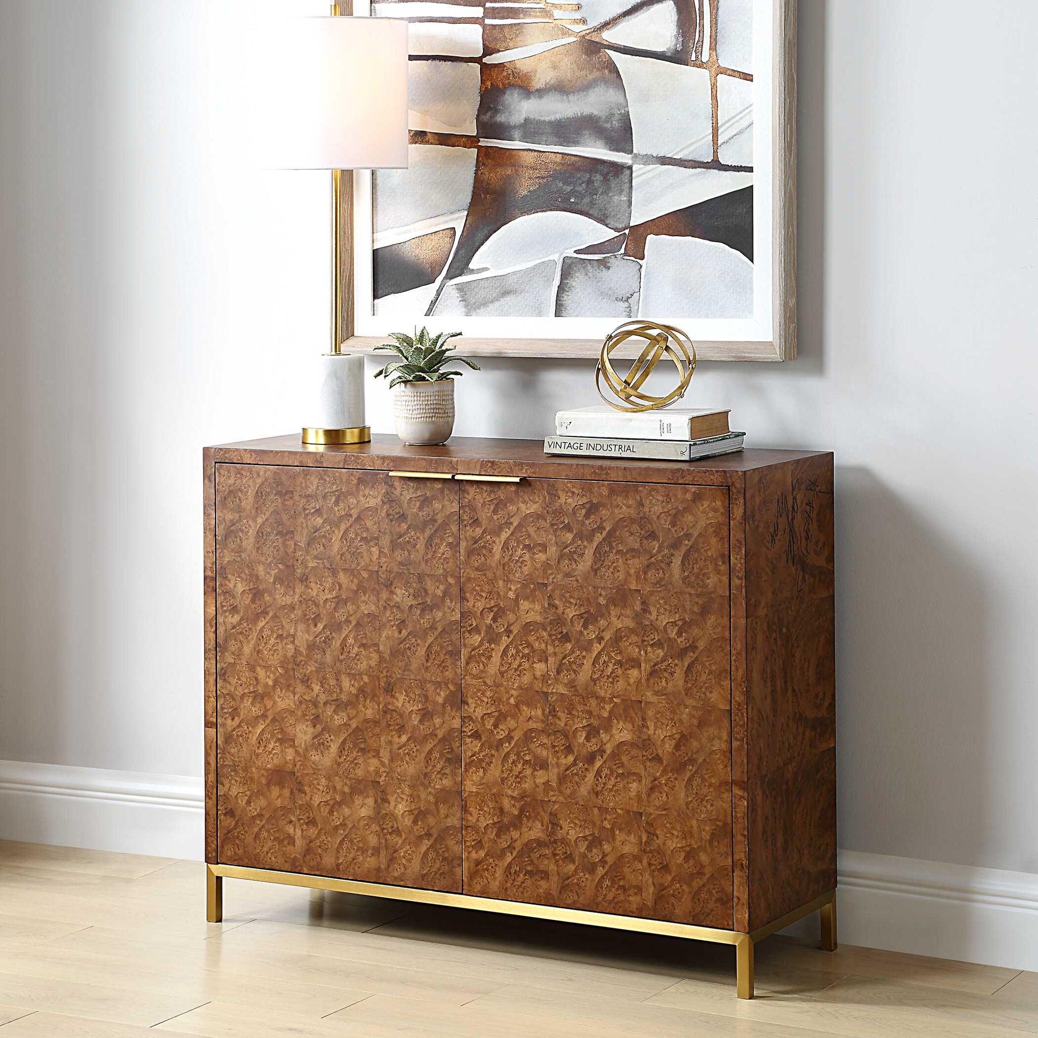 Jethro - Burl 2 Door Cabinet - Woodtone