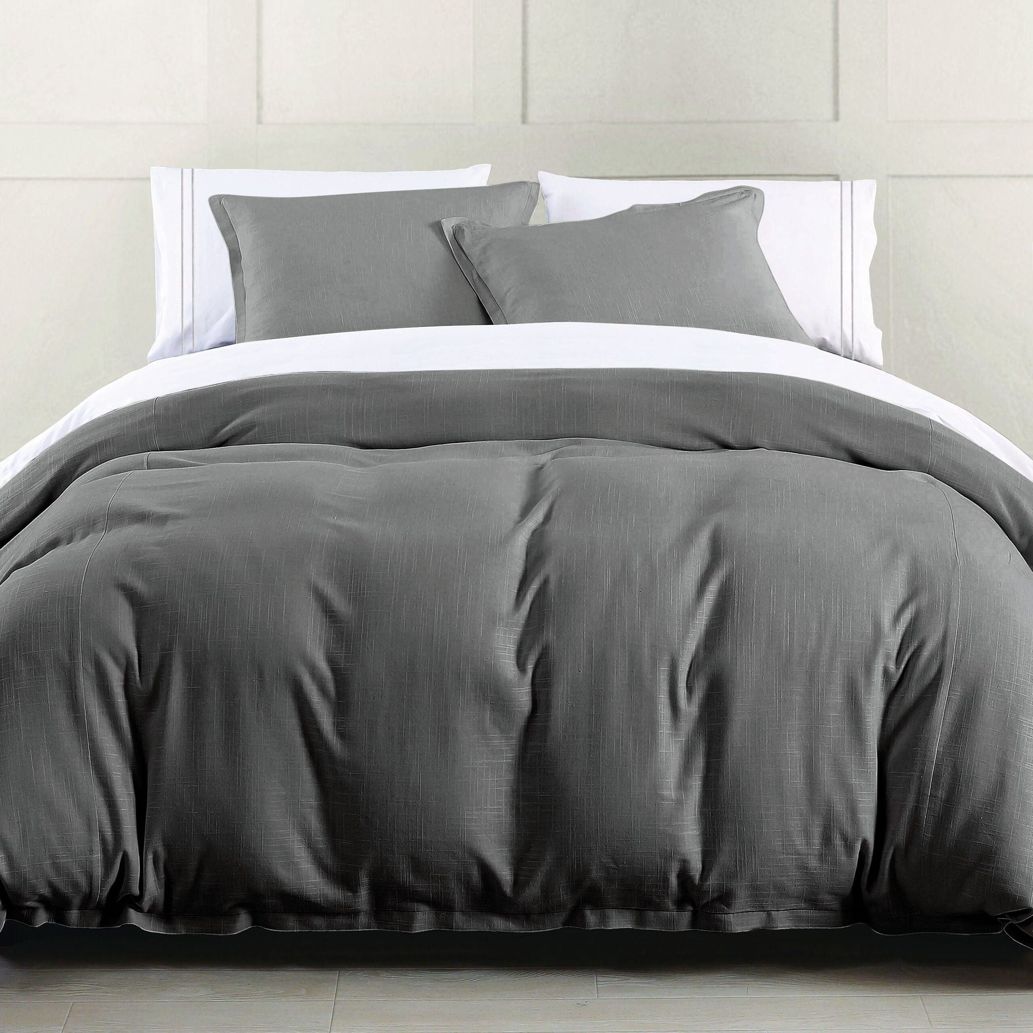 Hera - Queen Washed Linen Flange Duvet Cover Set (Set of 3) - Slate