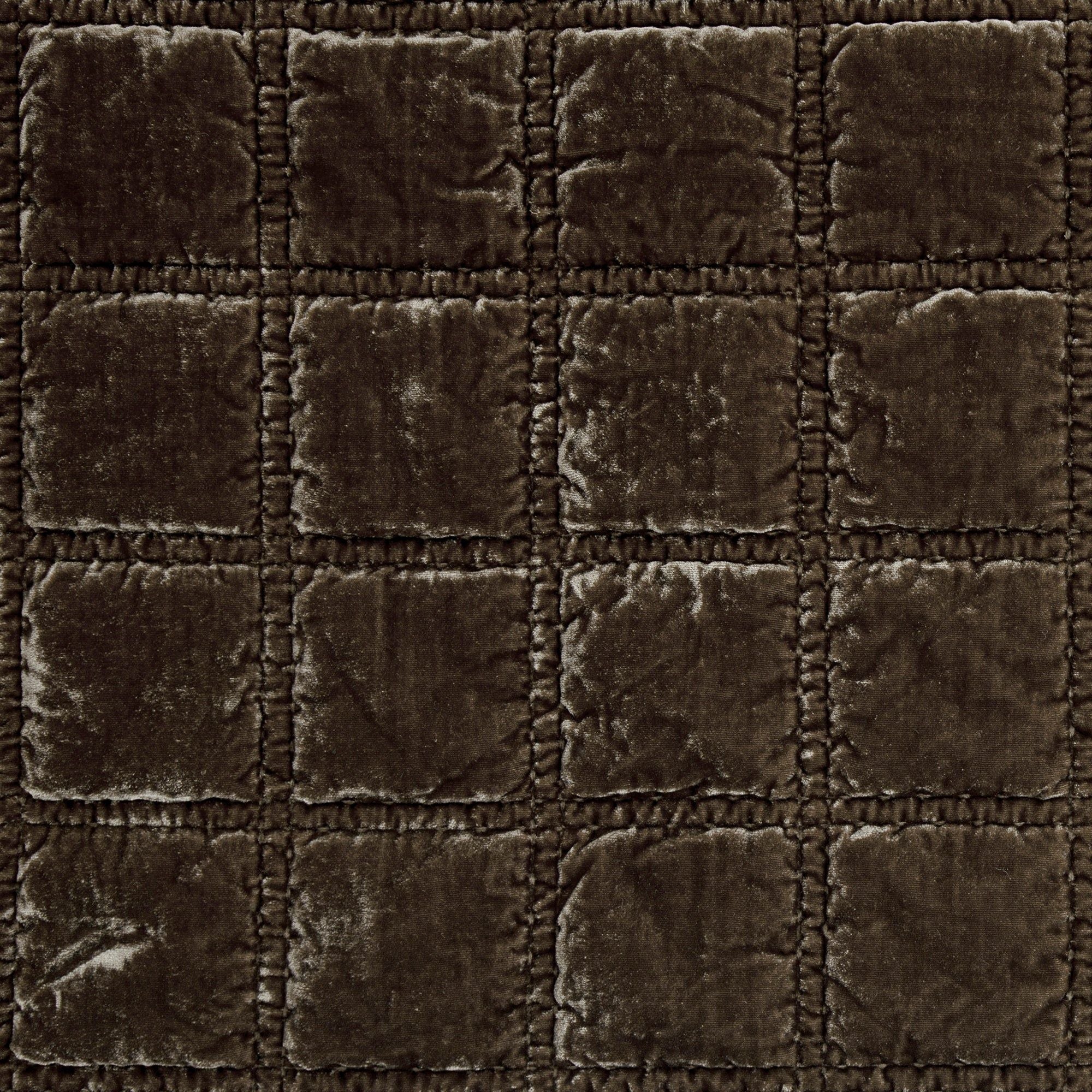 Stella - Faux Silk Velvet Double Box Stitch Throw - Green Ochre