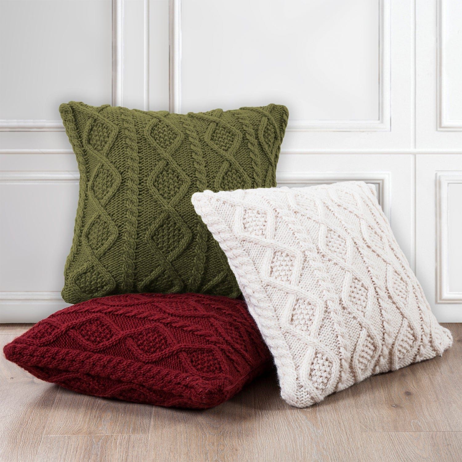 Cable Knit - Soft Diamond Throw Pillow - Sage Green