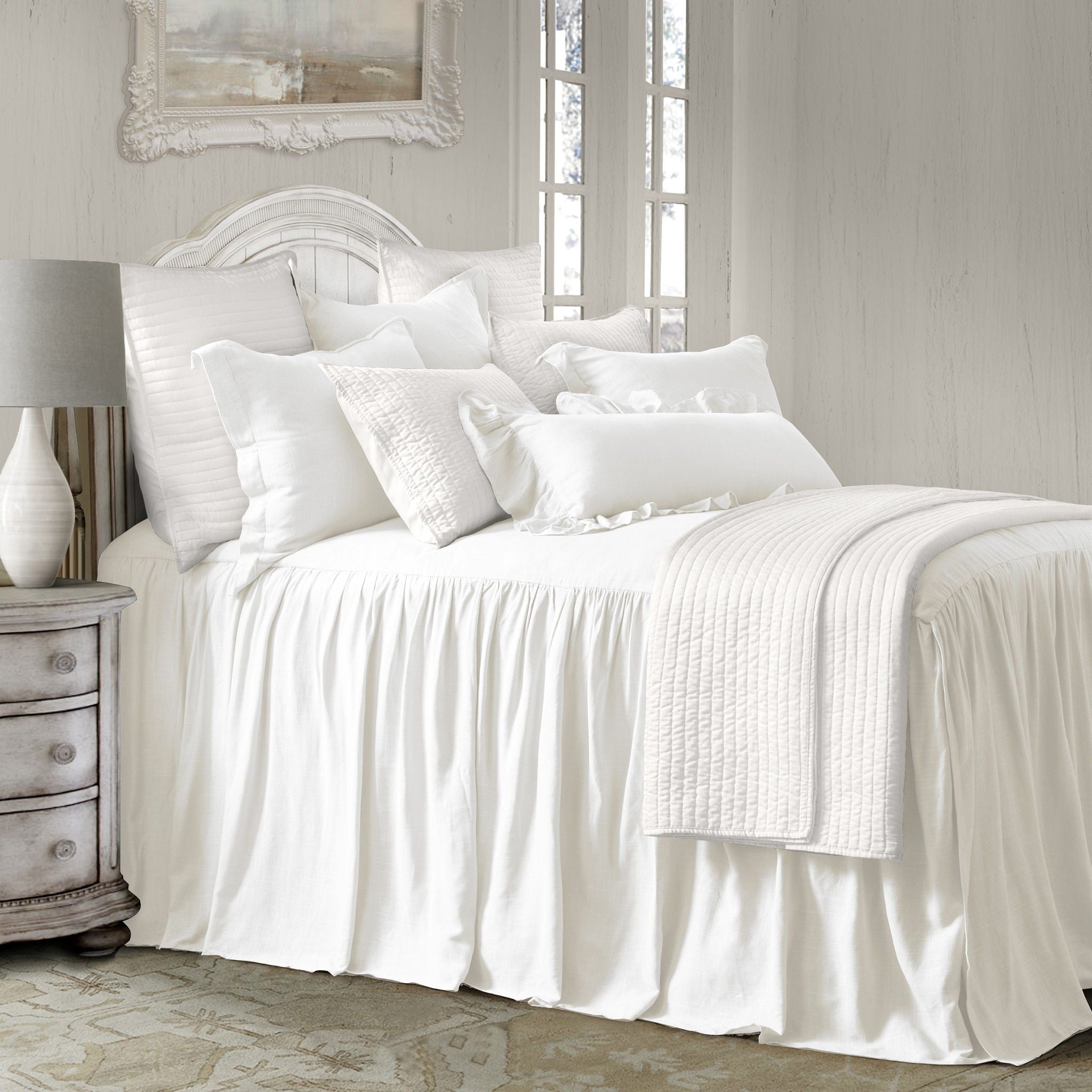 Luna - Full Washed Linen Bedspread Set (Set of 3) - White