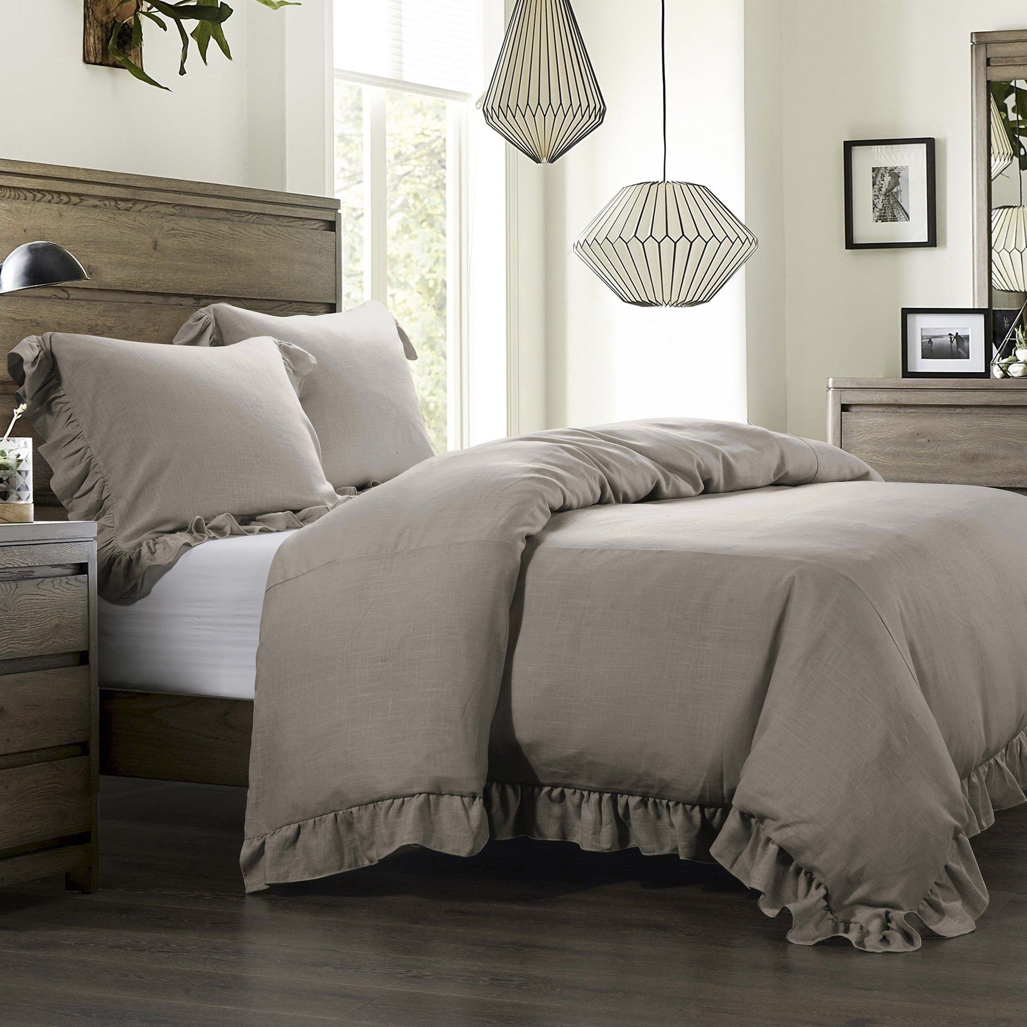 Lily - King Washed Linen Comforter Set (Set of 3) - Taupe