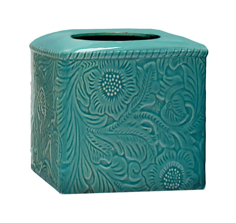 Savannah - Ceramic Tissue Box Cover, 2 Per Carton - Turquoise