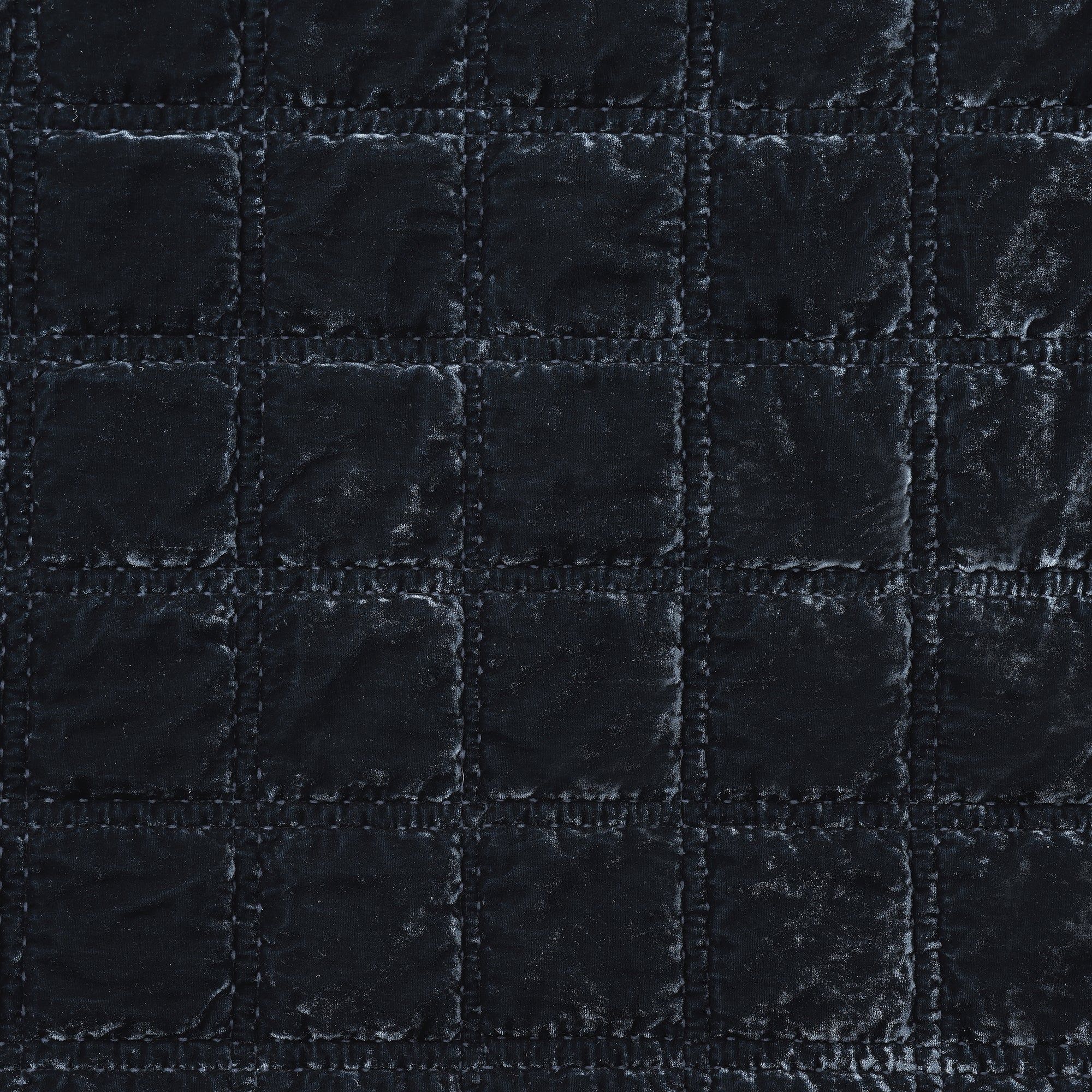 Stella - Full/Queen Faux Silk Velvet Double Box Stitch Quilt Set (Set of 3) - Midnight Blue