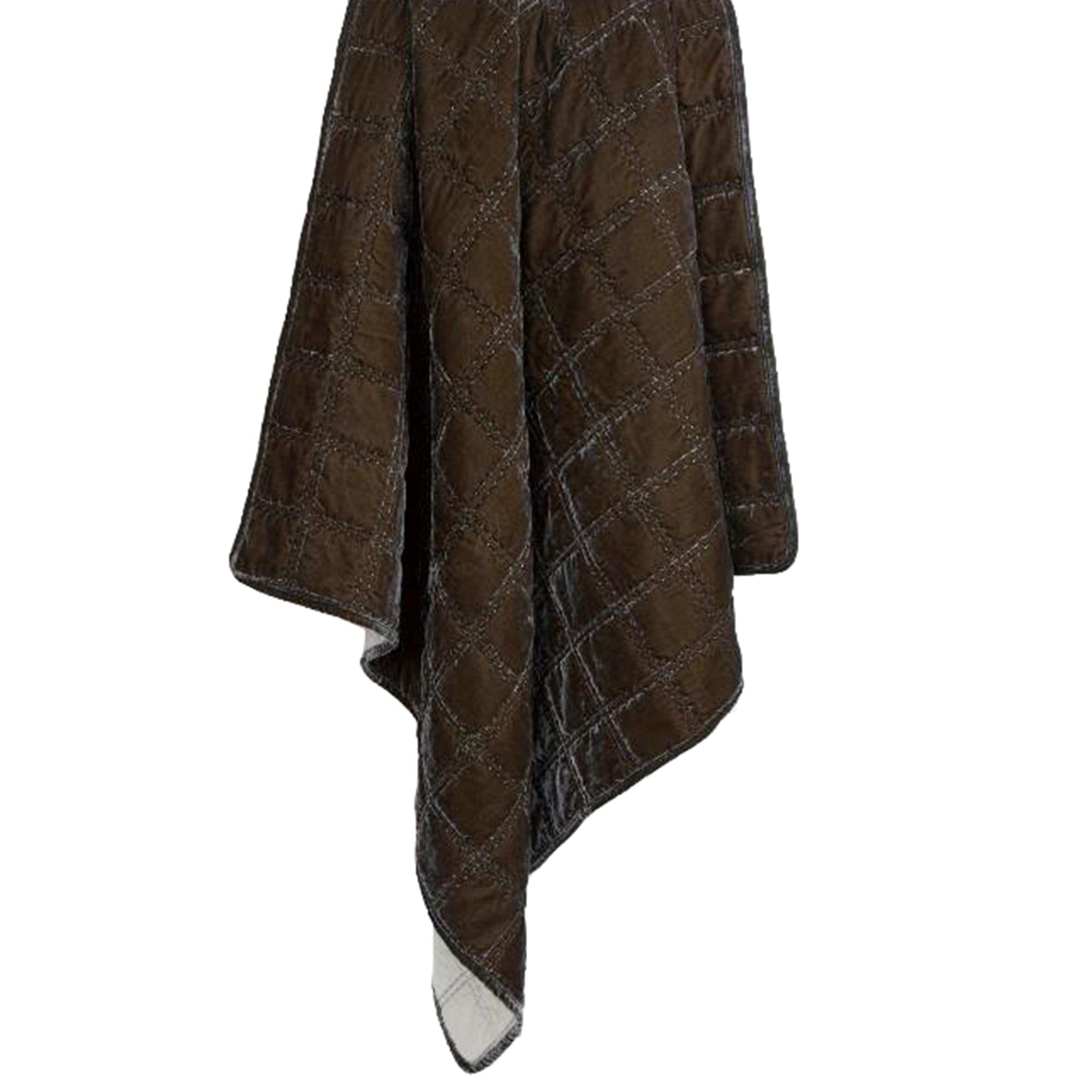 Stella - Faux Silk Velvet Double Box Stitch Throw - Green Ochre