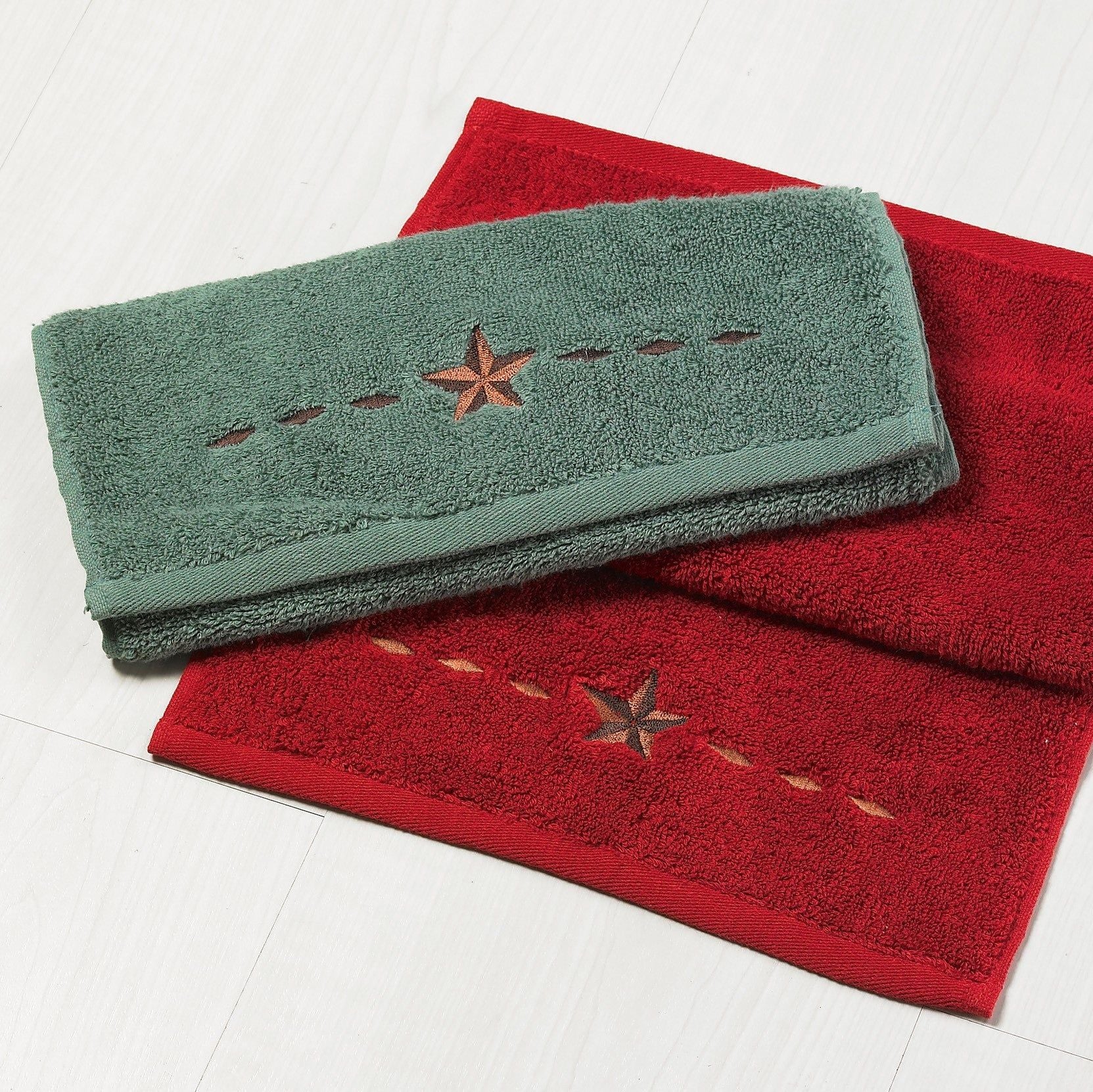 Rustic Star - Embroidered Star Towel Set (Set of 3), 2 Per Carton - Turquoise