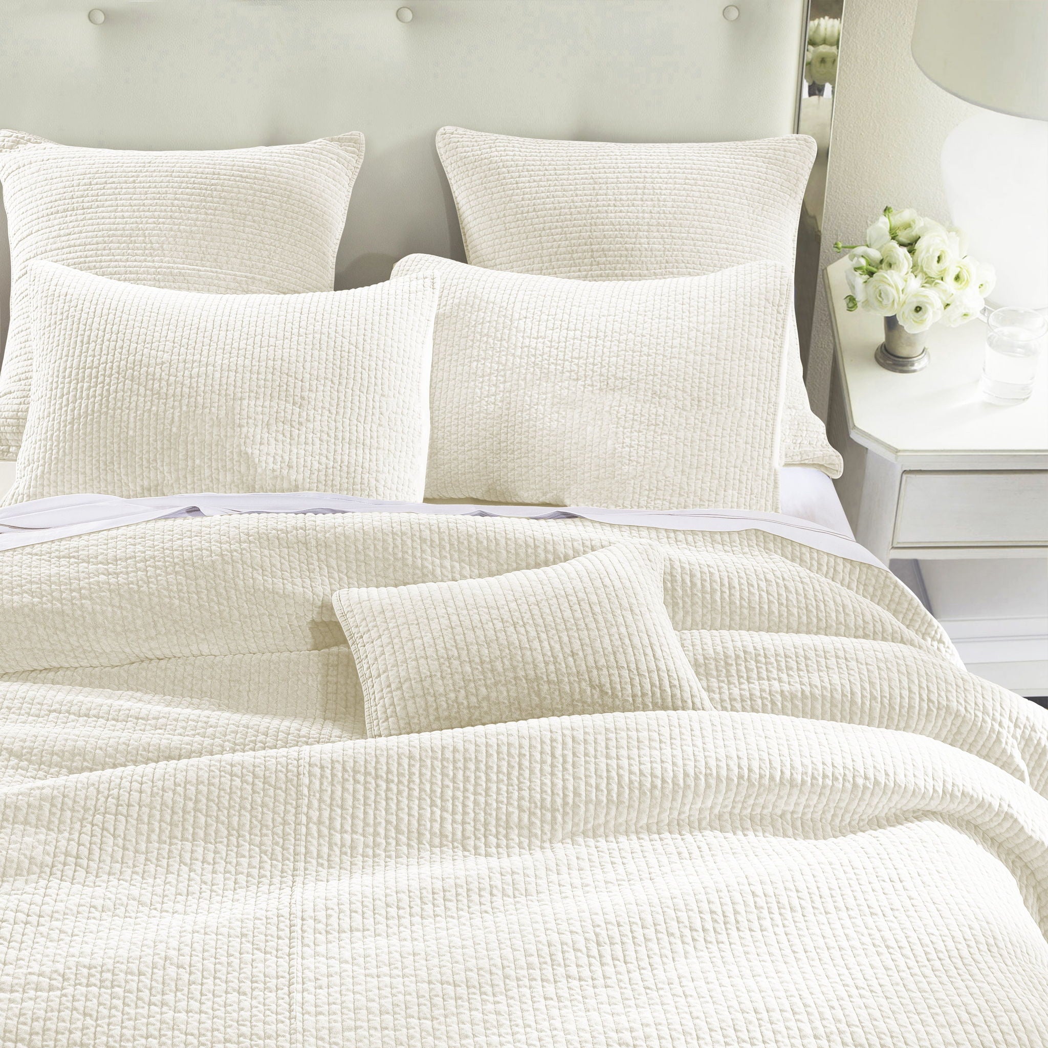 Stonewashed Cotton Velvet - Full/Queen Quilt Set (Set of 3) - Vintage White