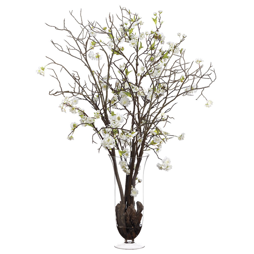 Cherry Blossoms in Glass Vase White
