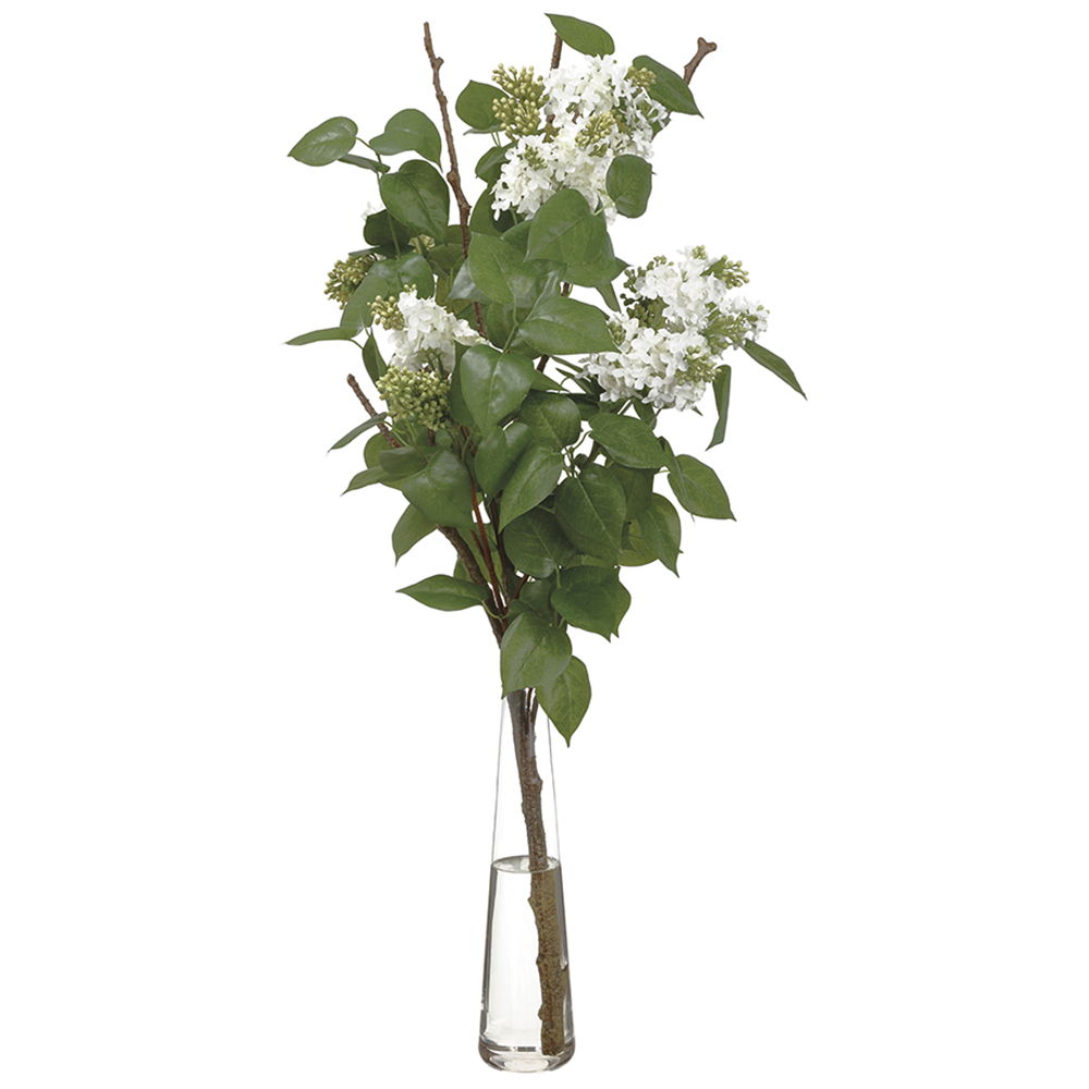 Lilac/Twig in Glass Vase Cream