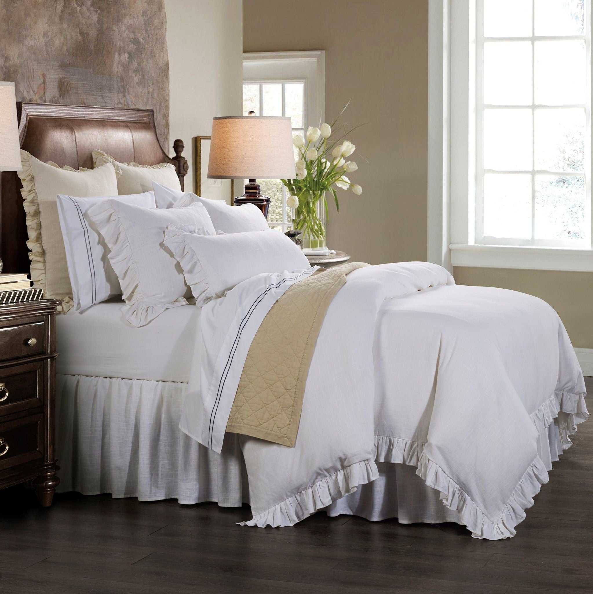 Lily - Queen Washed Linen Comforter Set (Set of 3) - White