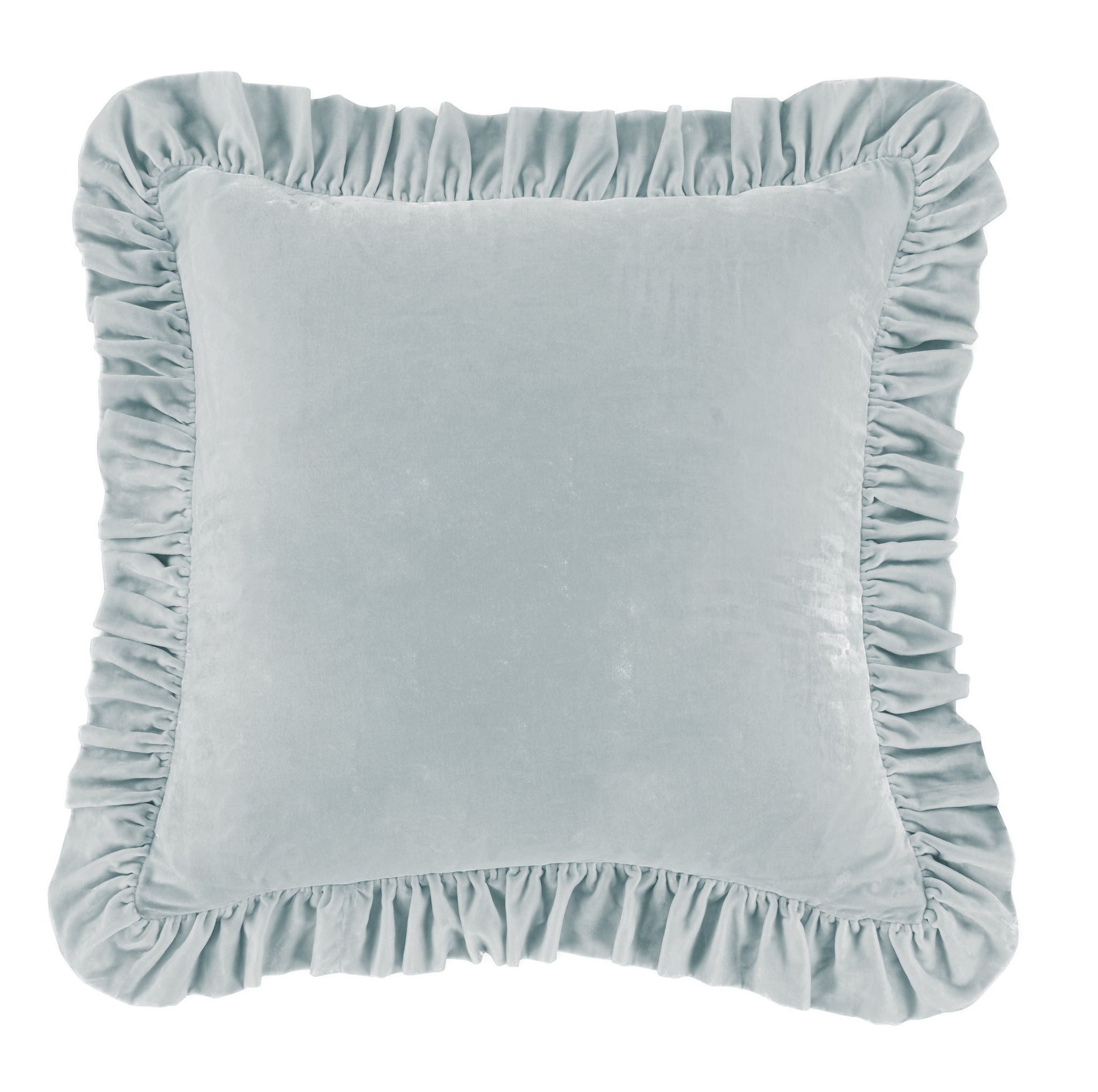 Stella - Faux Silk Velvet Ruffled Euro Sham - Icy Blue