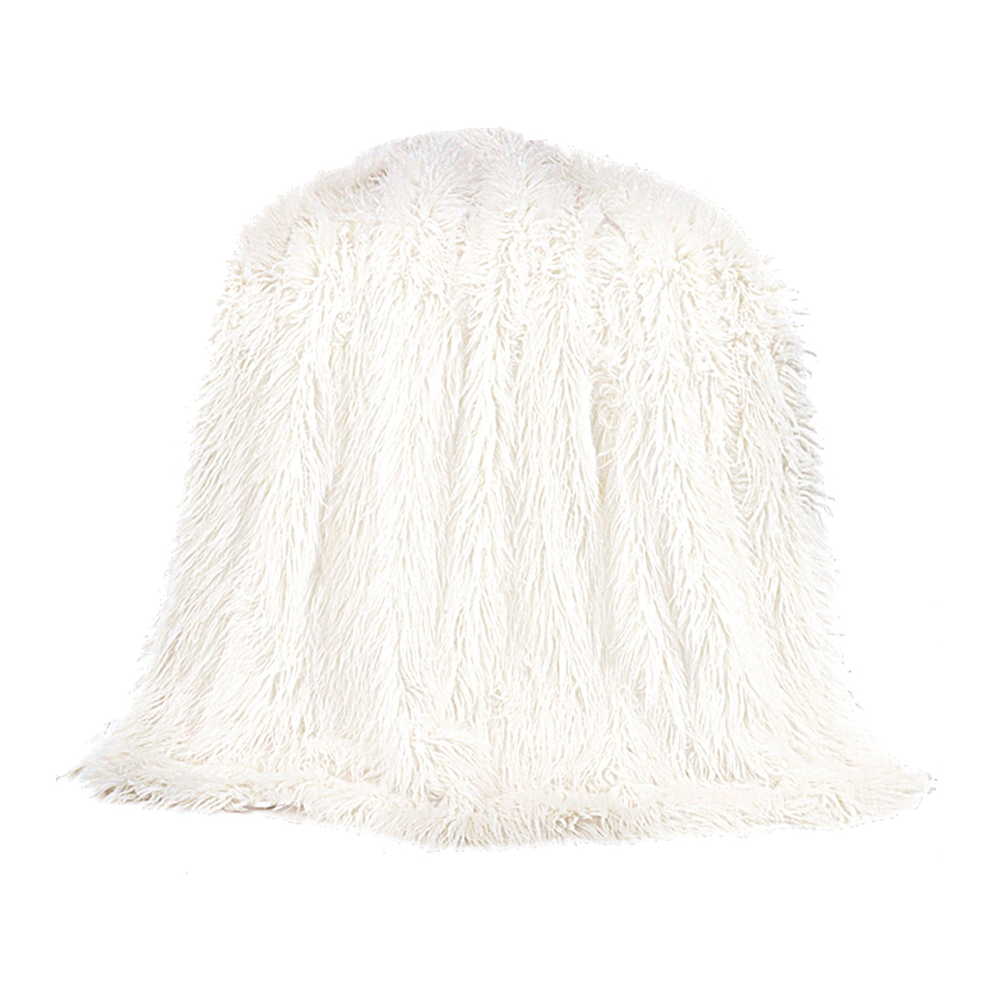 Mongolian Fur - Faux Fur Throw Blanket - White